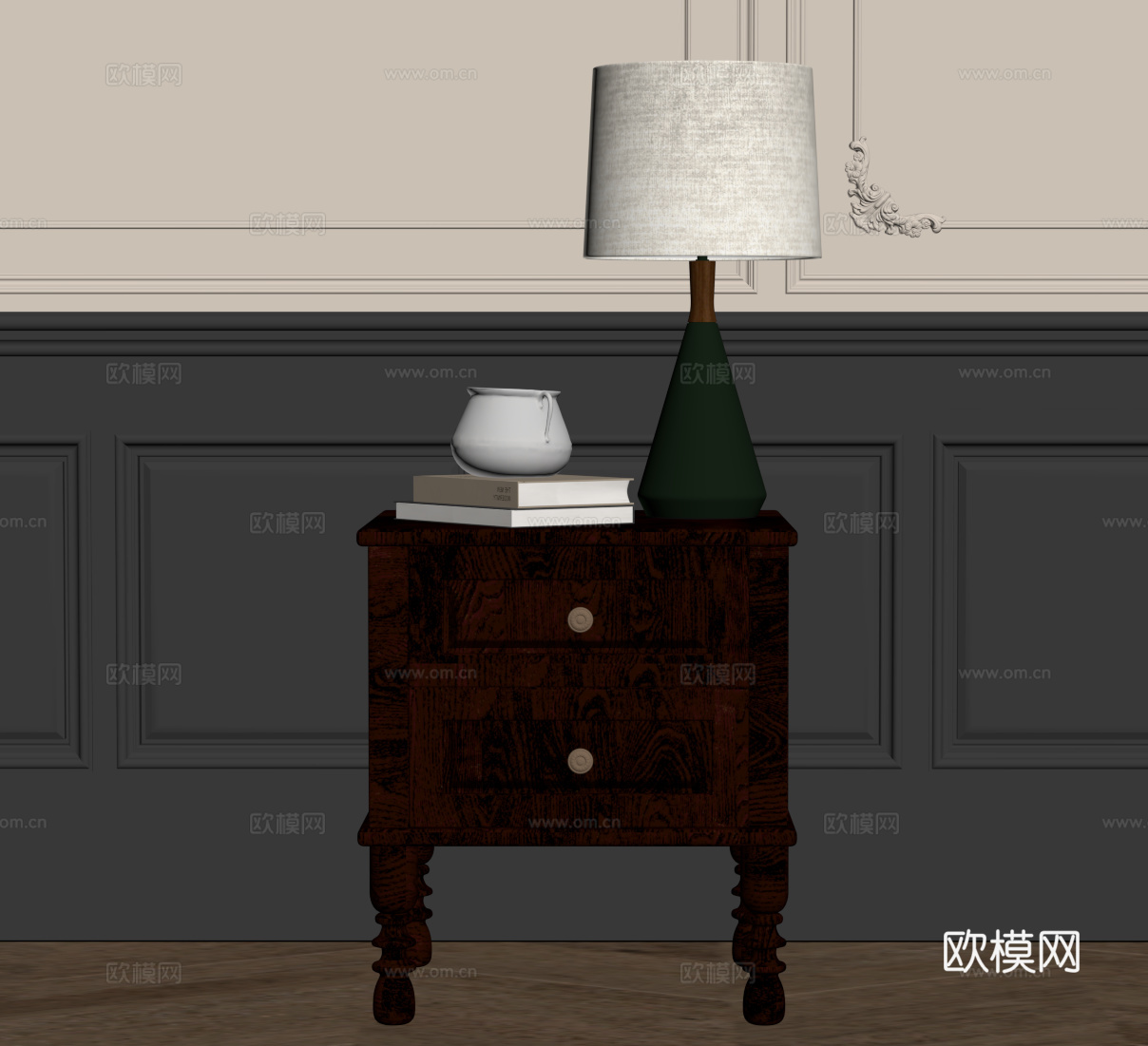 法式中古风床头柜 台灯su模型