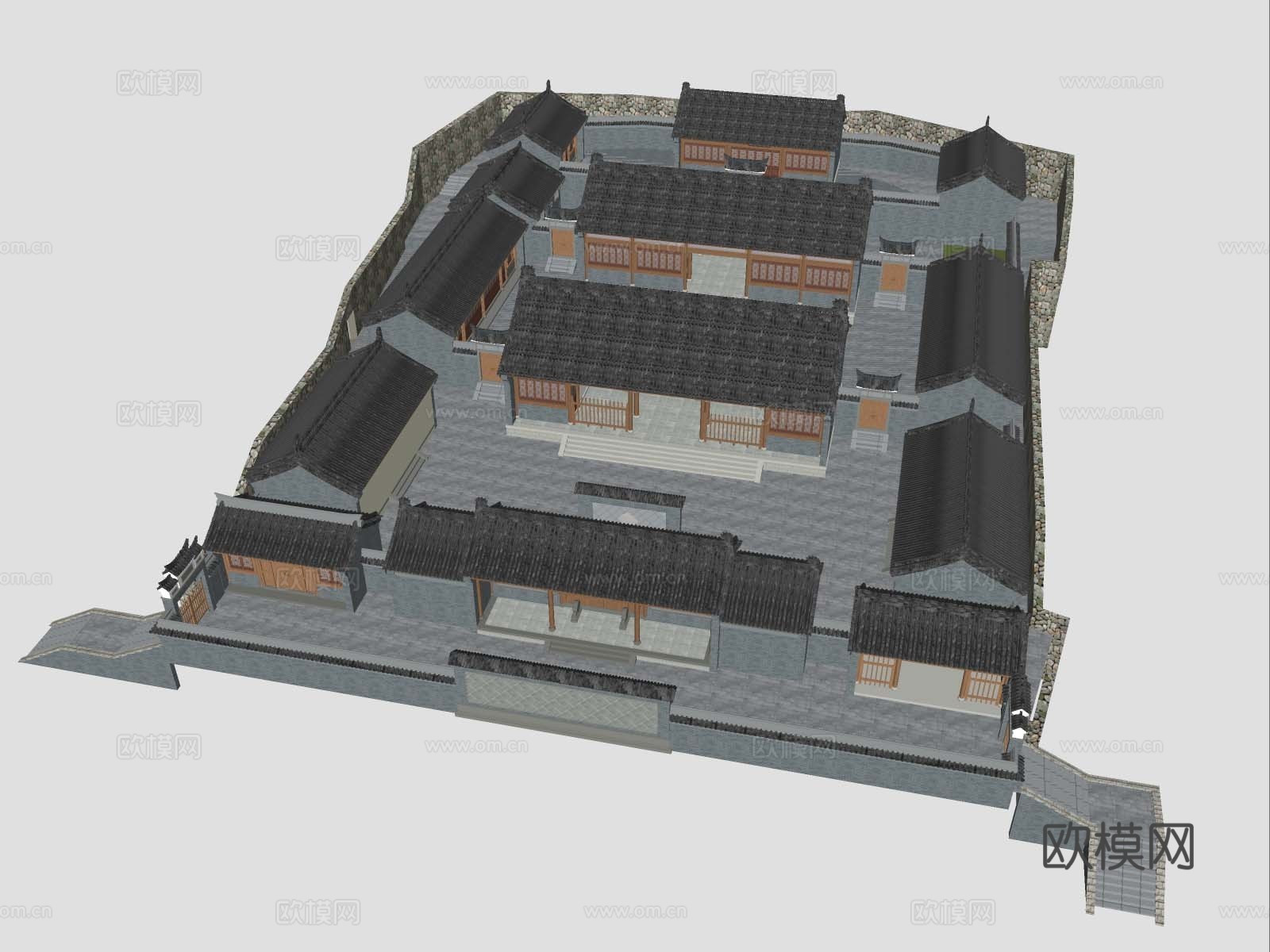 中式古建 寺庙 道观 古宅院 会馆su模型
