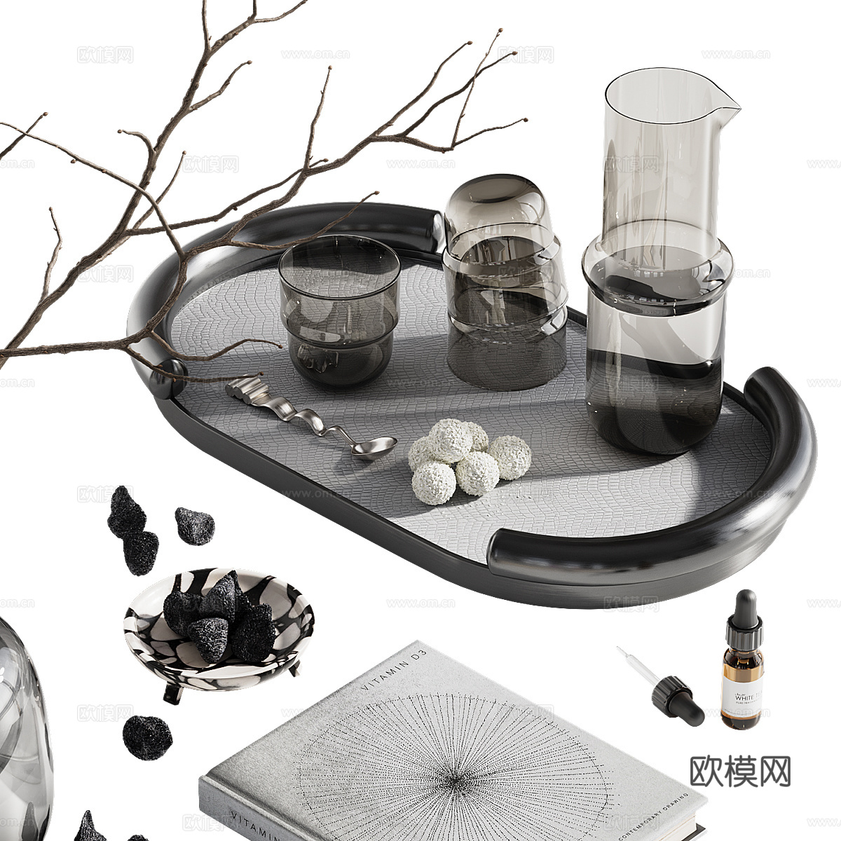 现代意式茶具组合套装3d模型