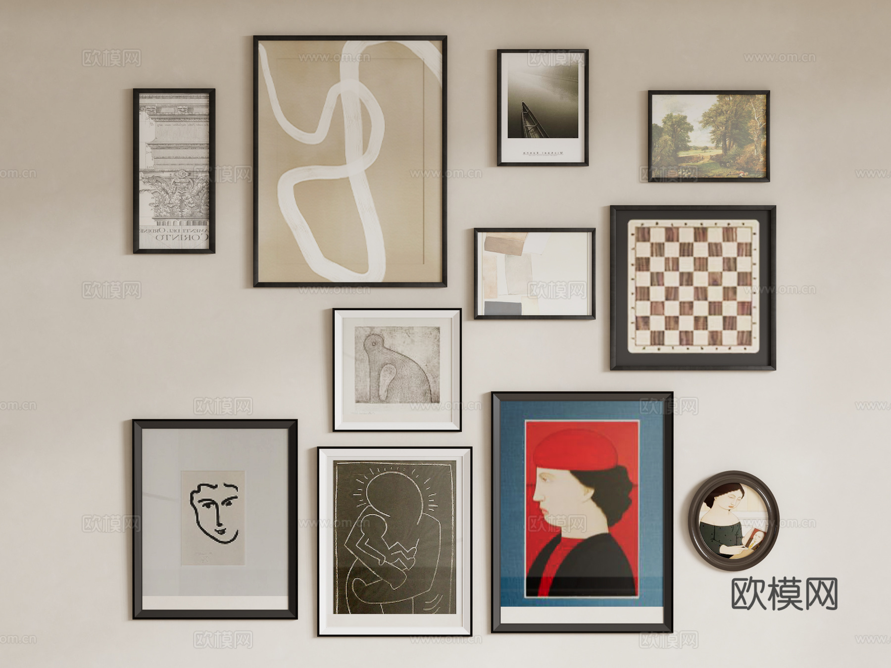 现代中古风装饰画组合su模型