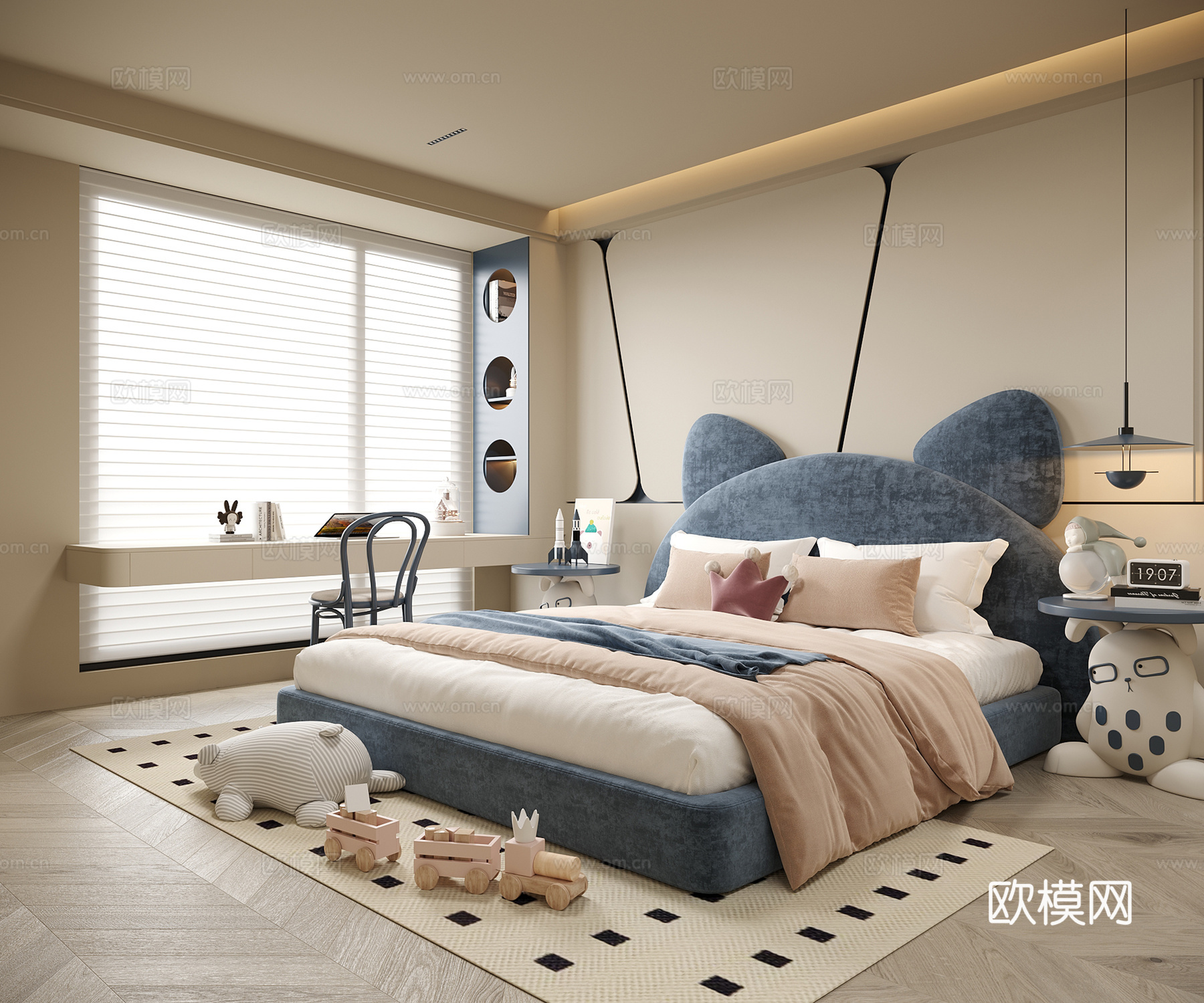 现代男孩房 儿童房 儿童书桌椅 儿童床su模型