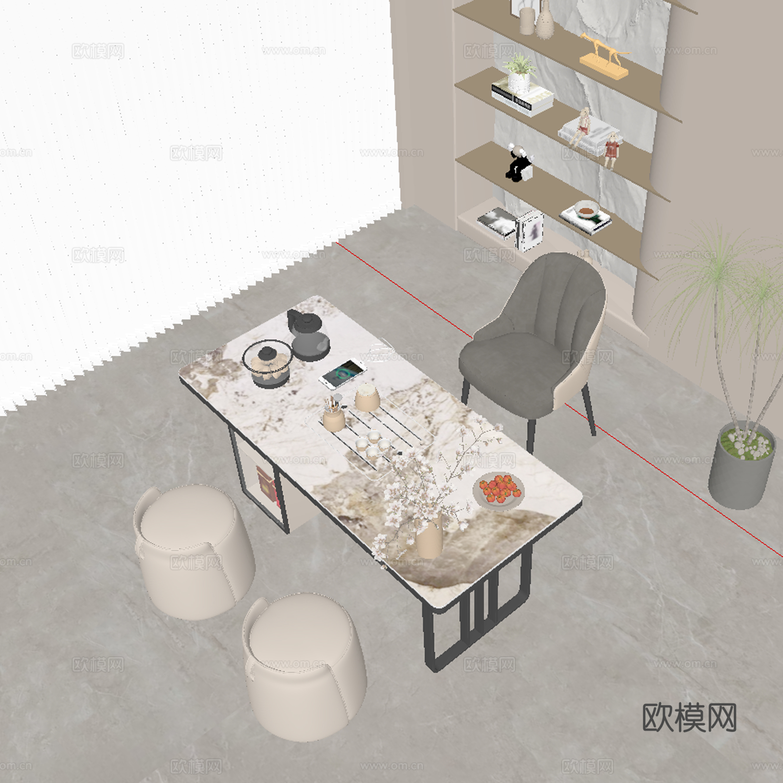 现代茶室 茶桌椅su模型