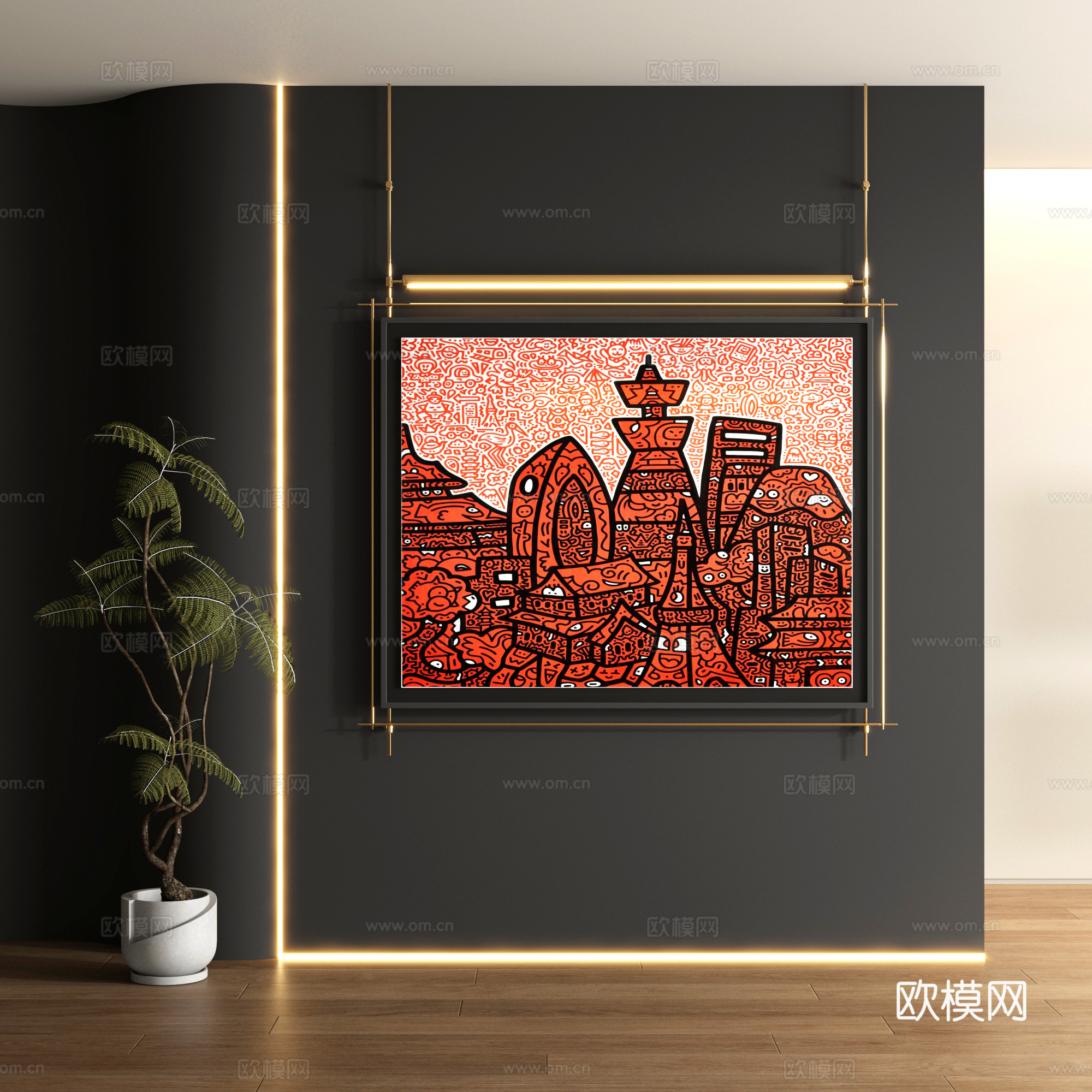 现代涂鸦装饰画3d模型