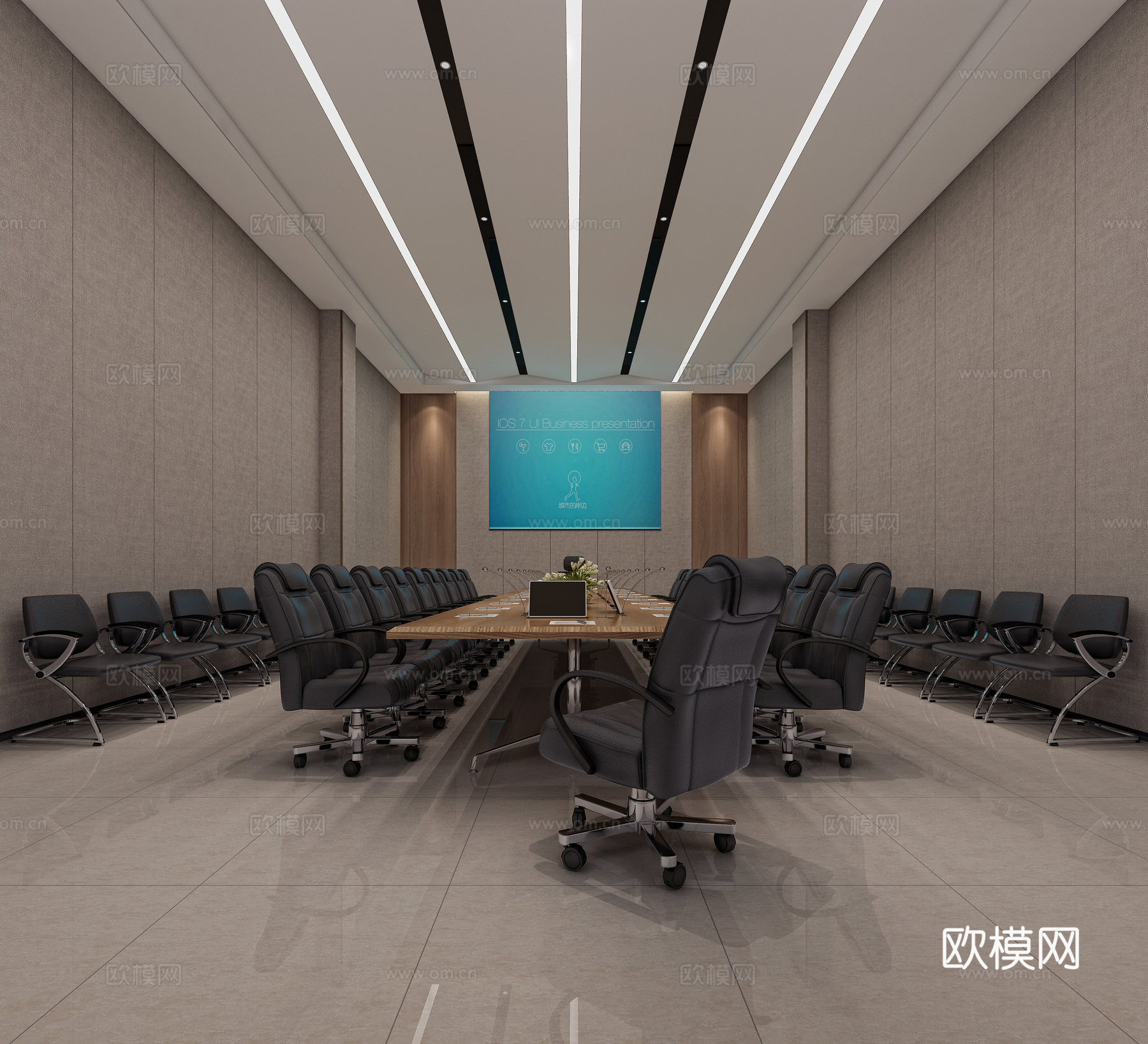 现代风格会议室模型办公桌椅3d模型