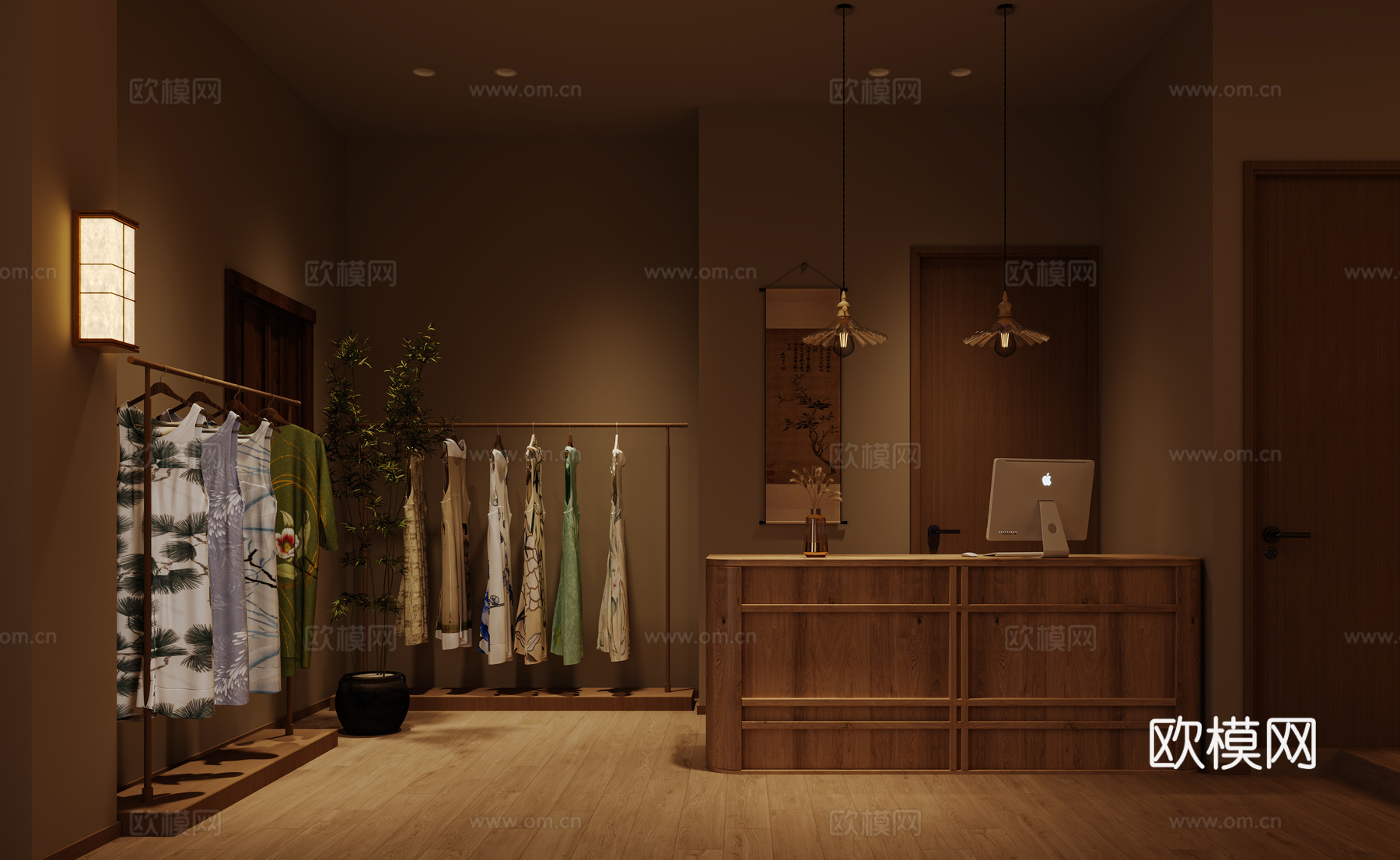 侘寂风原木复古服装店3d模型
