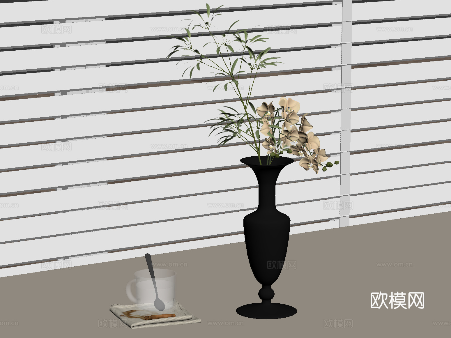 法式复古风花瓶 花艺摆件su模型
