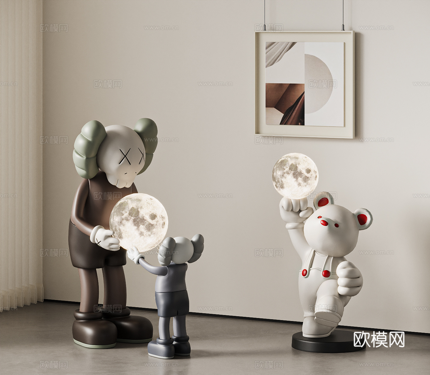 现代雕塑 玩偶 手办 落地灯 KAWS 公仔 玩偶3d模型
