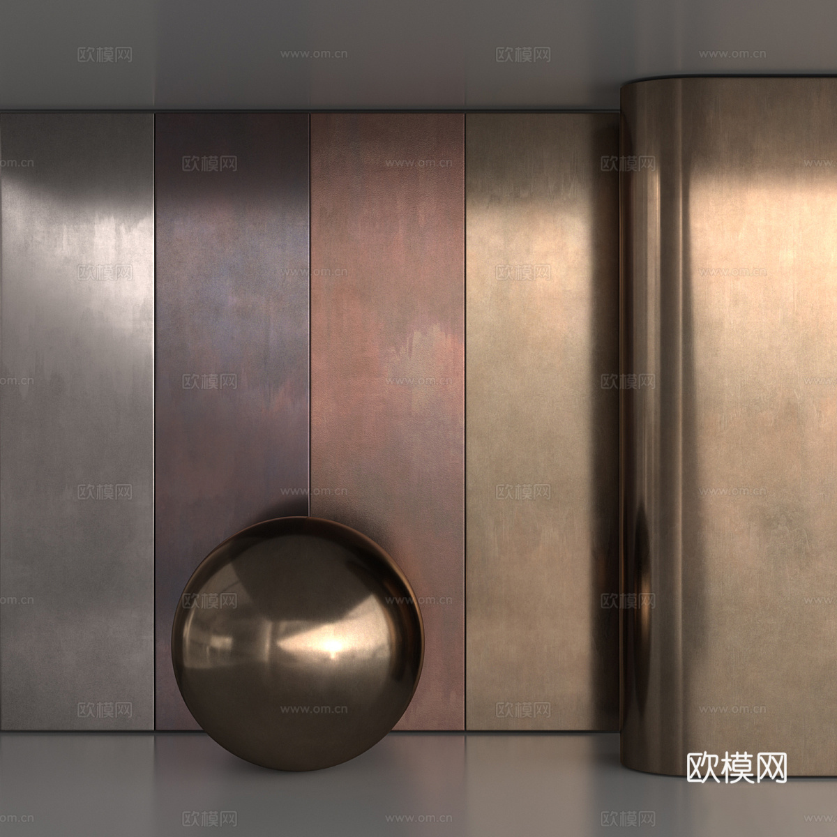新中式做旧金属 铜板3d模型
