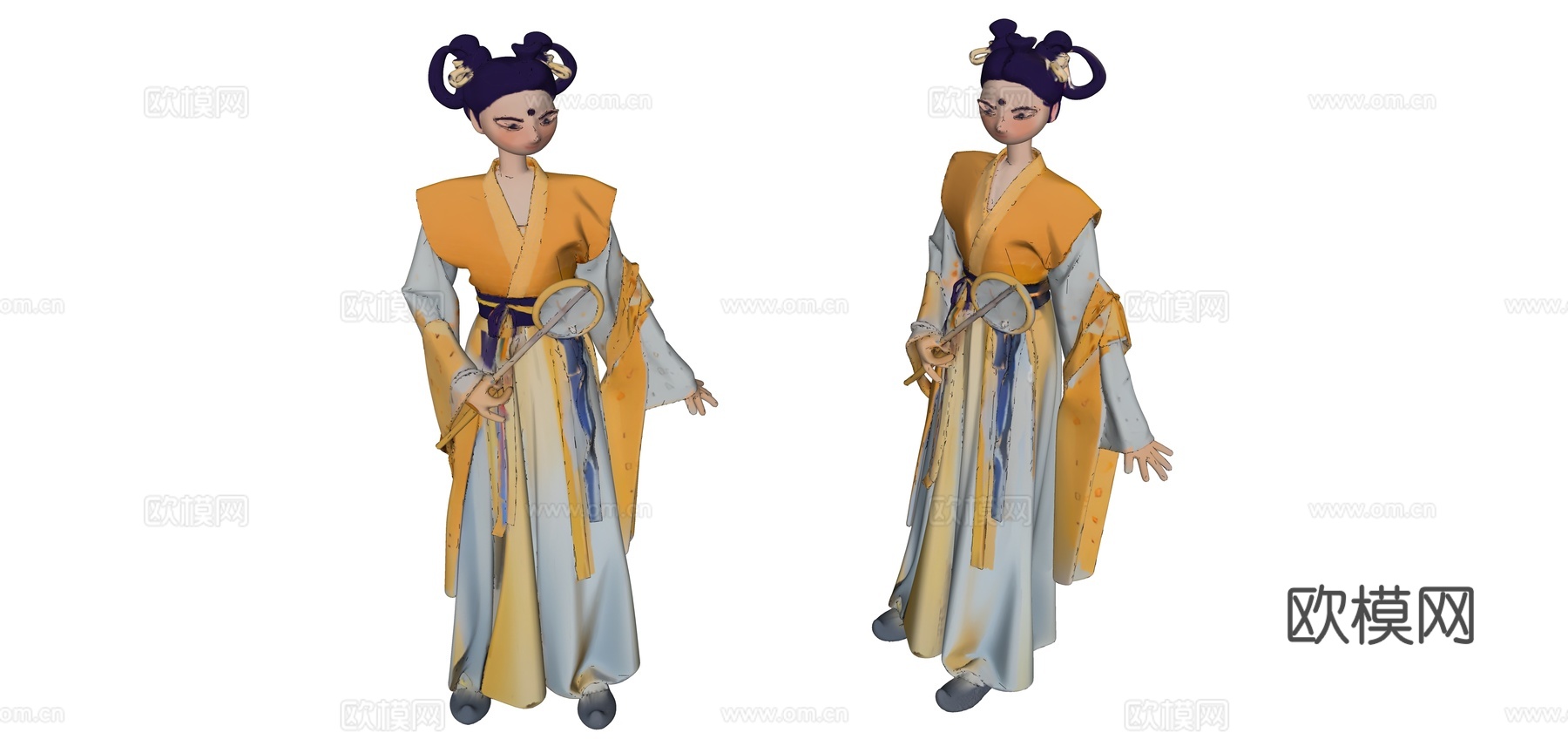 黄色古装手持扇子的女孩su模型
