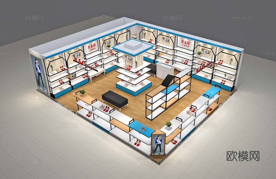 工业风工装空间 商场 鞋子专卖店3d模型下载(渲染图1)