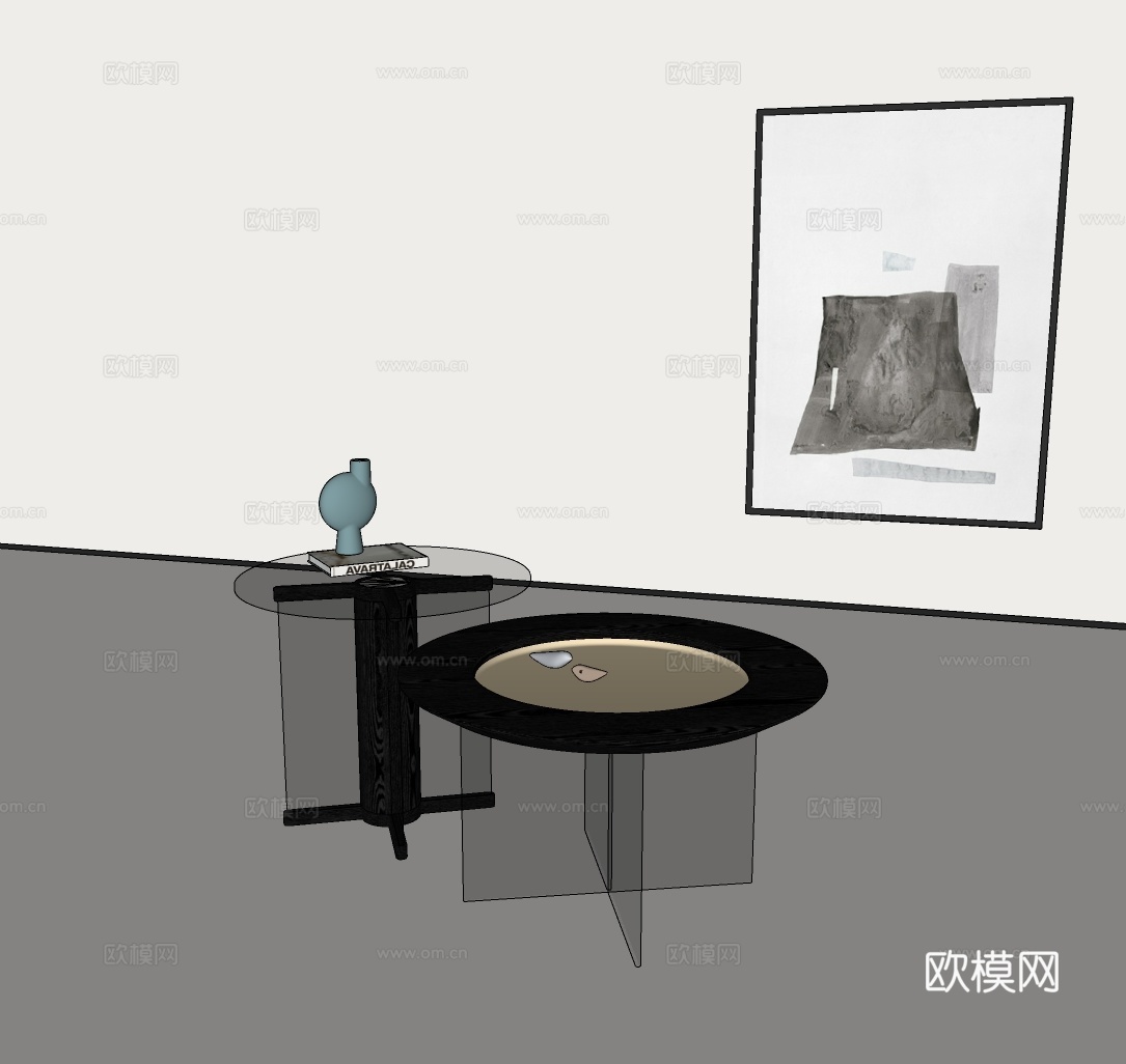 现代茶几组合 轻奢茶几组合 简约茶几组合 极简玻璃茶几su模型