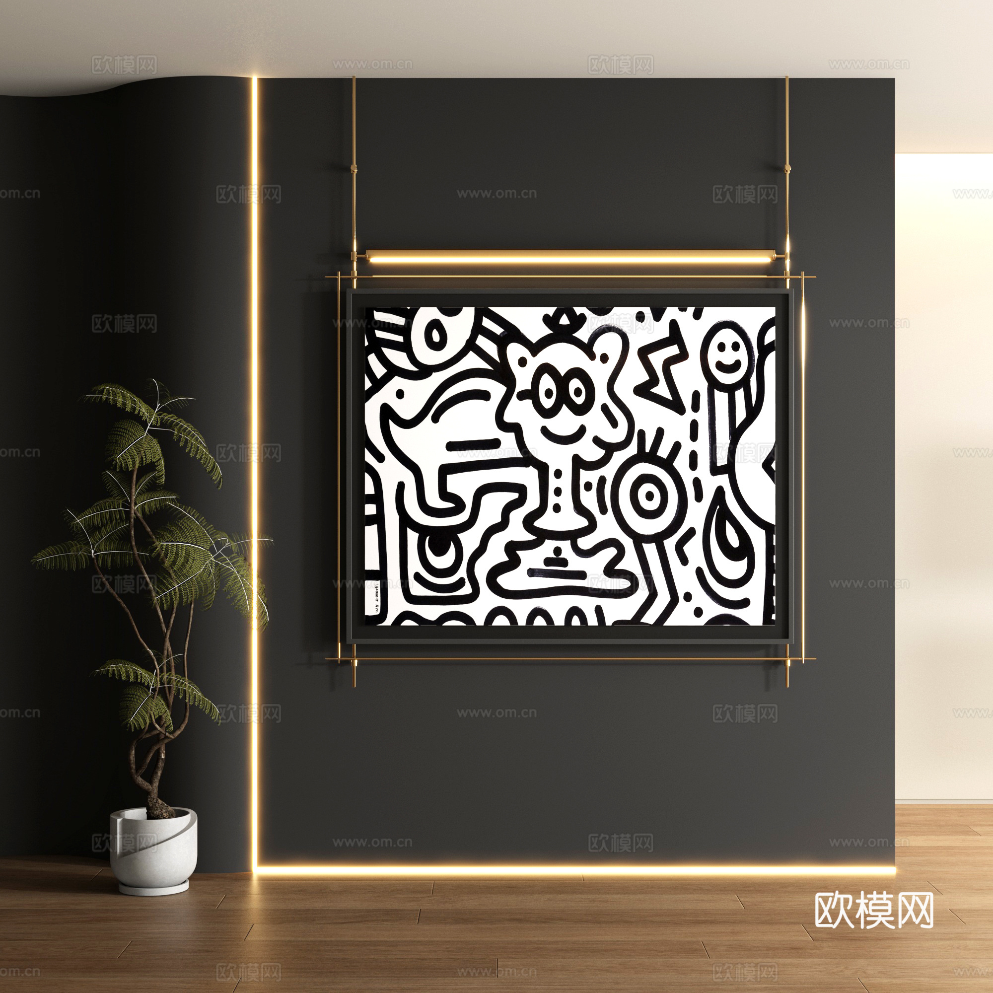 现代涂鸦装饰画3d模型
