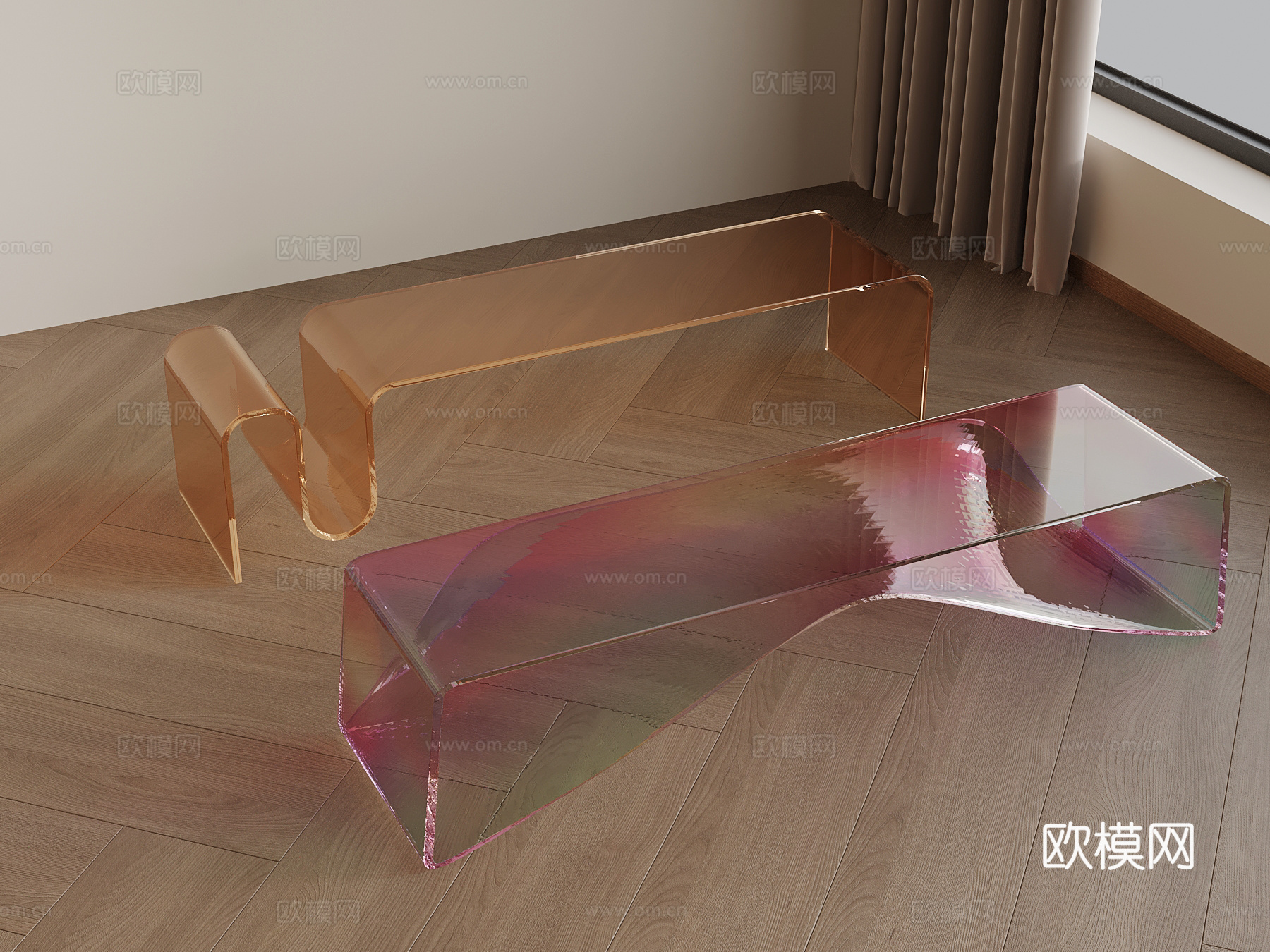 现代亚克力长凳 凳子 条凳3d模型