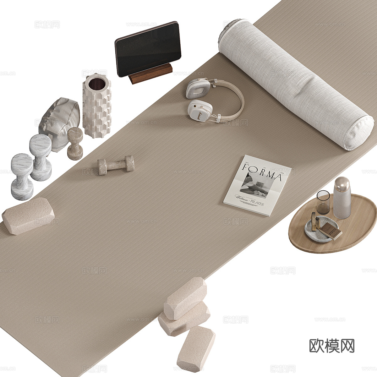 现代奶油风瑜伽运动套装3d模型