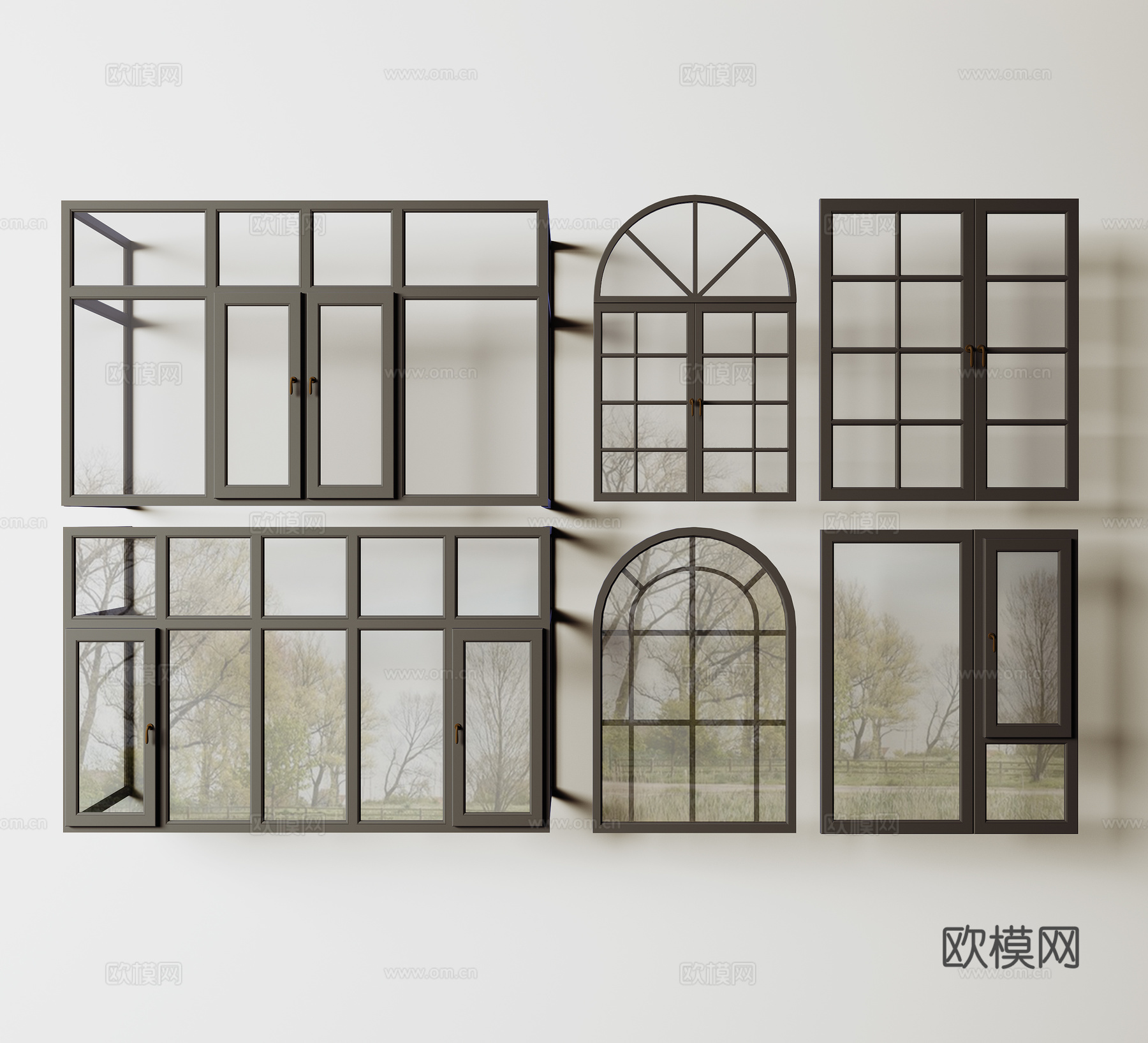 现代断桥铝门窗 铝合金窗户 玻璃窗 平开窗 推拉窗3d模型