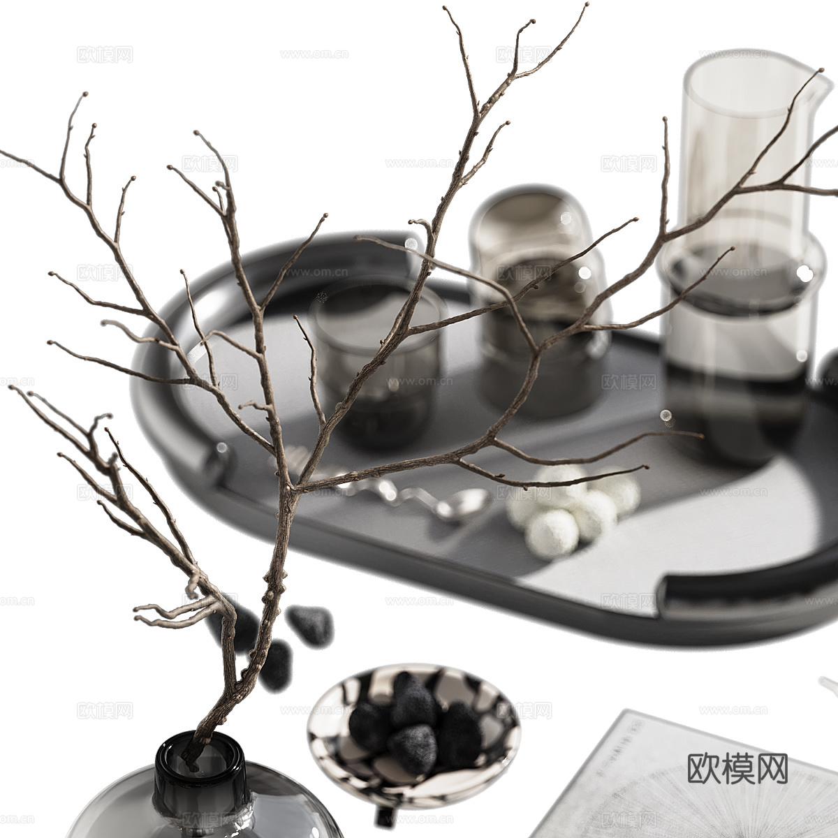 现代意式茶具组合套装3d模型