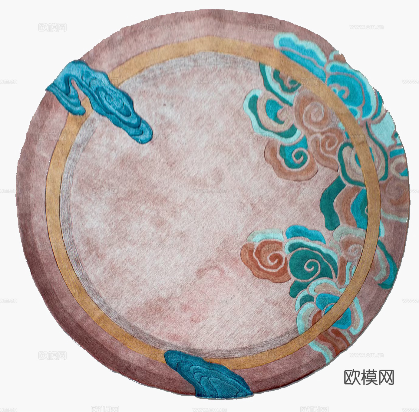 新中式中式圆形暖色云纹地毯