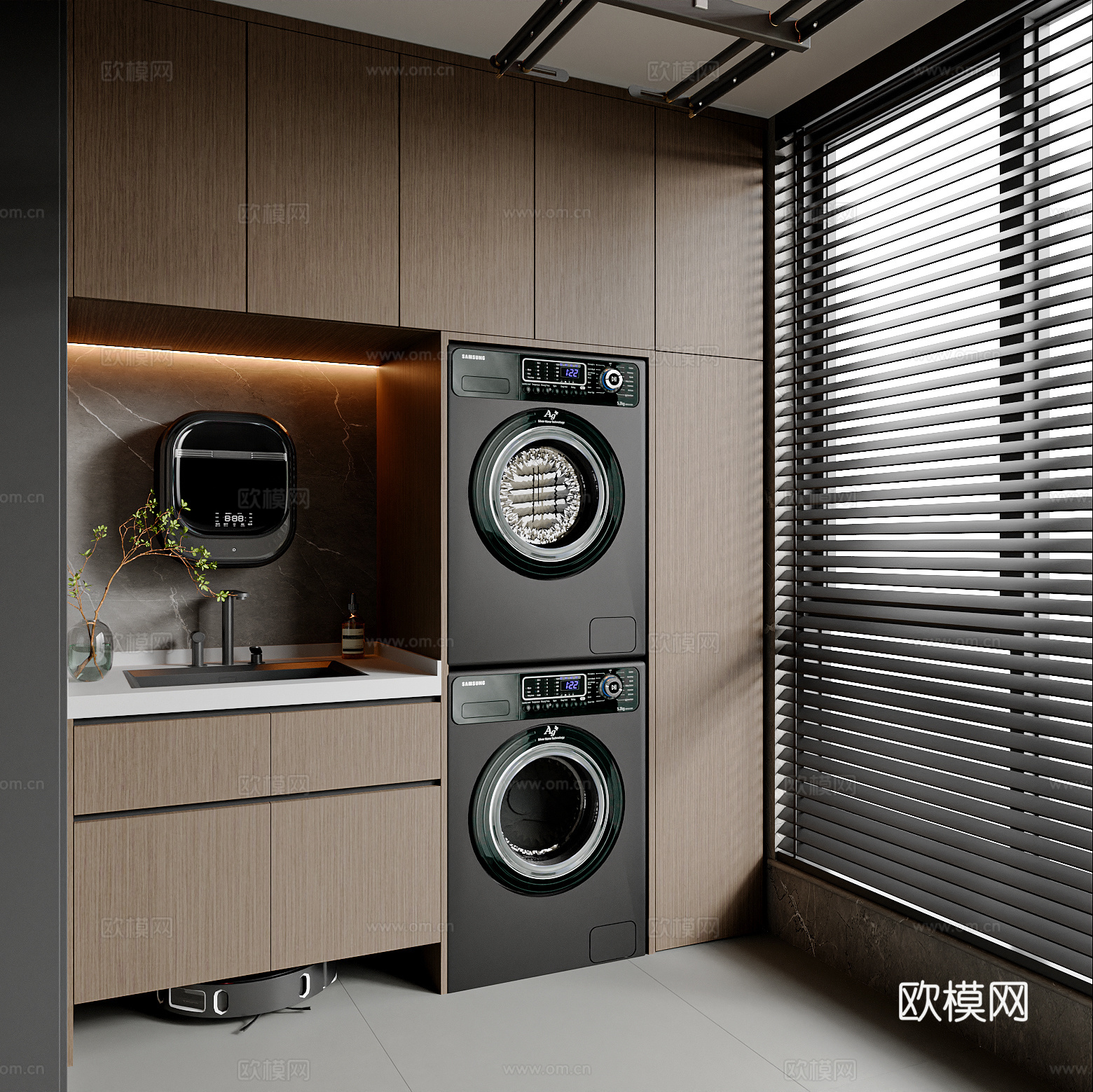 现代意式家居阳台 阳台柜 洗衣机柜 生活阳台 休闲阳台3d模型