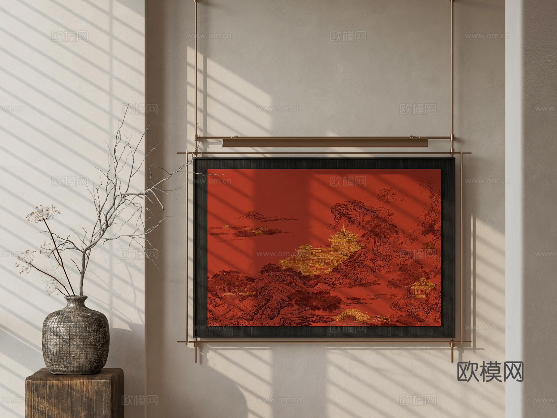 中古装饰画 新中式装饰画 宋式美学装饰画 玄关挂画 干枝花瓶su模型