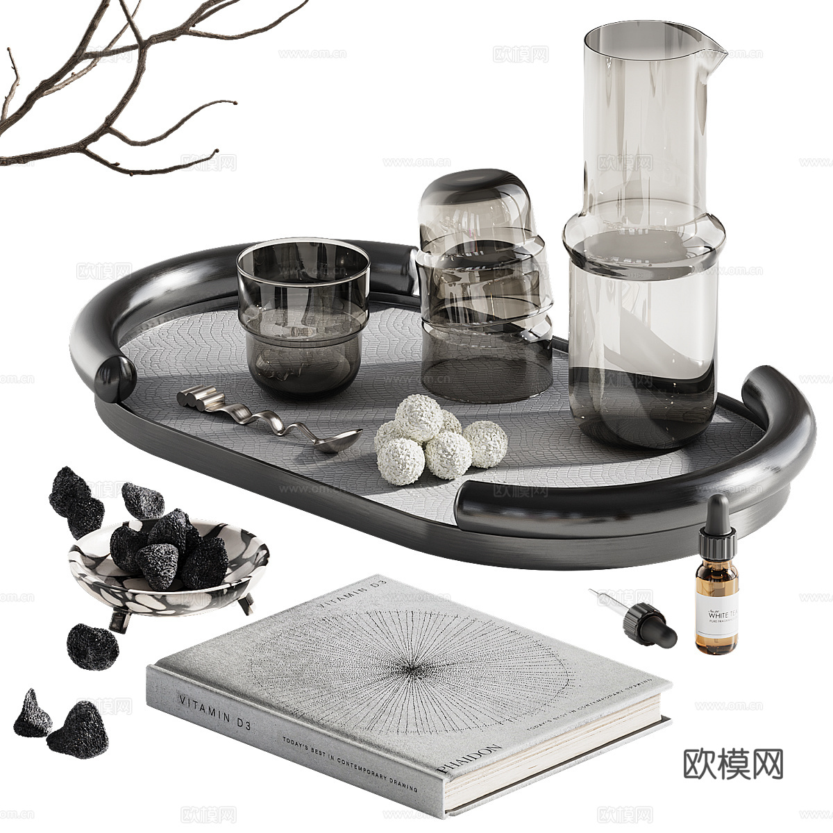 现代意式茶具组合套装3d模型