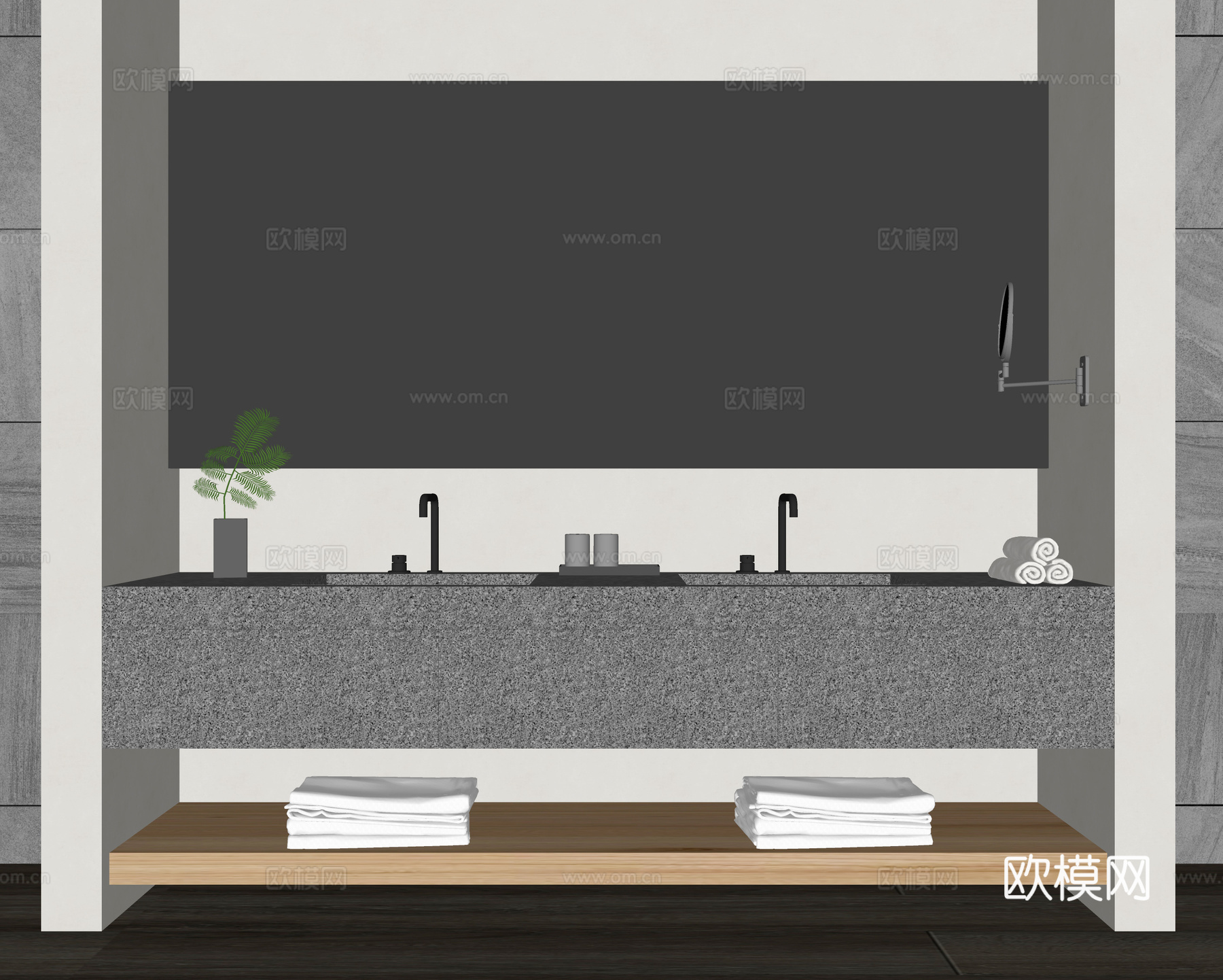 现代酒店洗漱台 毛巾 水龙头su模型
