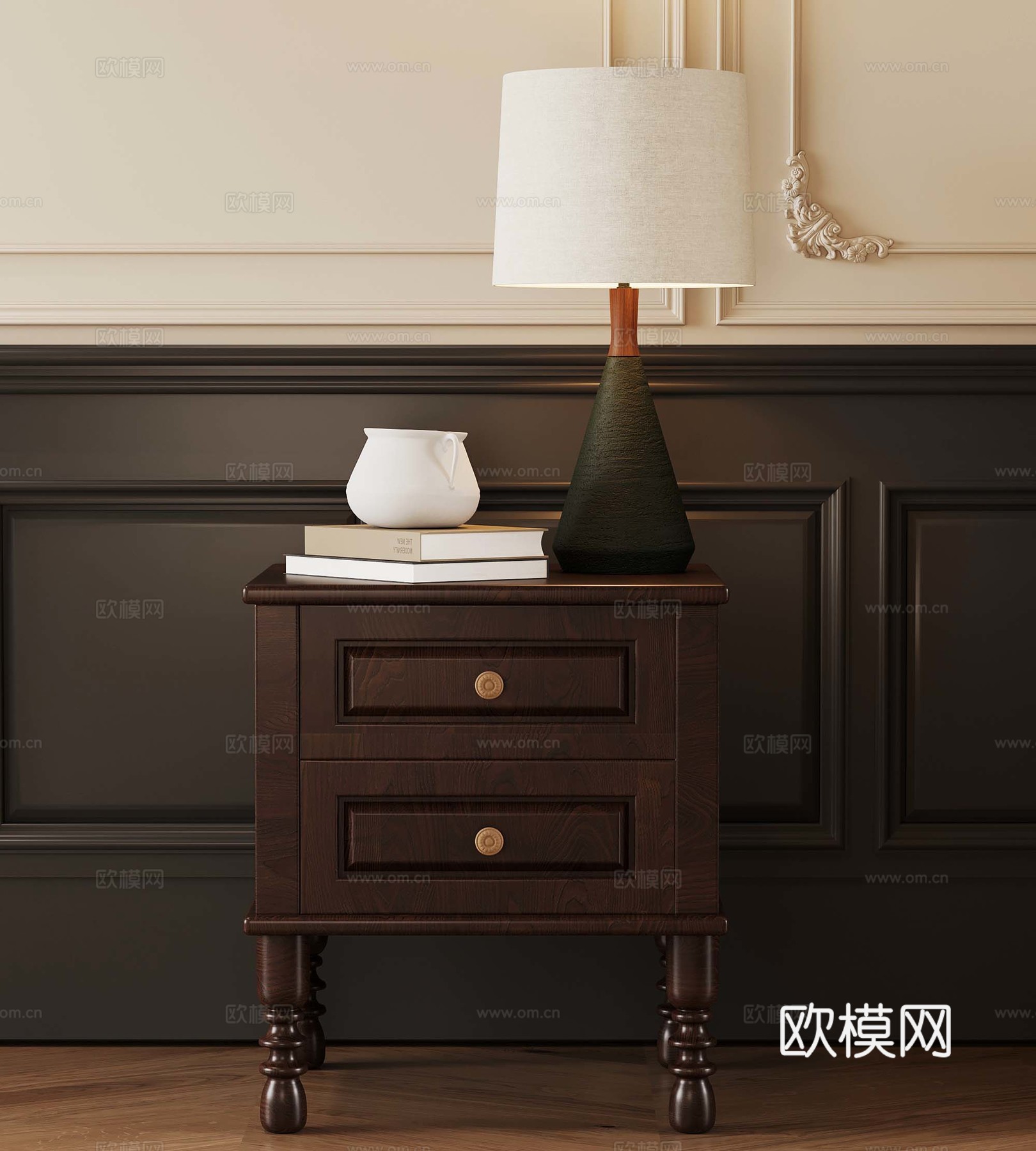 法式中古风床头柜 台灯3d模型