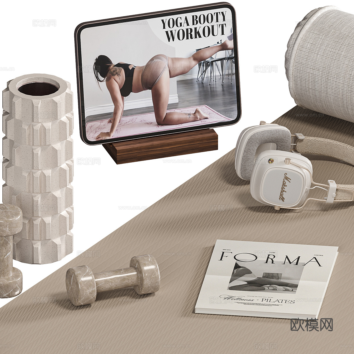 现代奶油风瑜伽运动套装3d模型