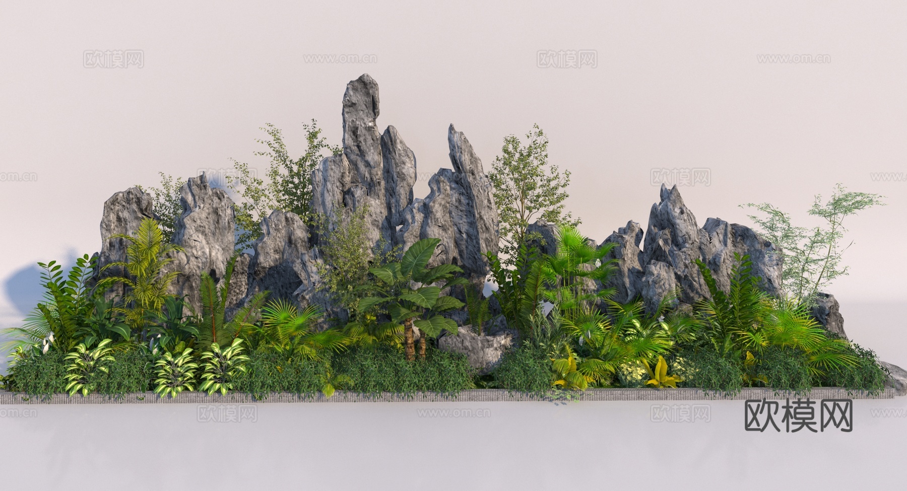 新中式假山景观组合3d模型