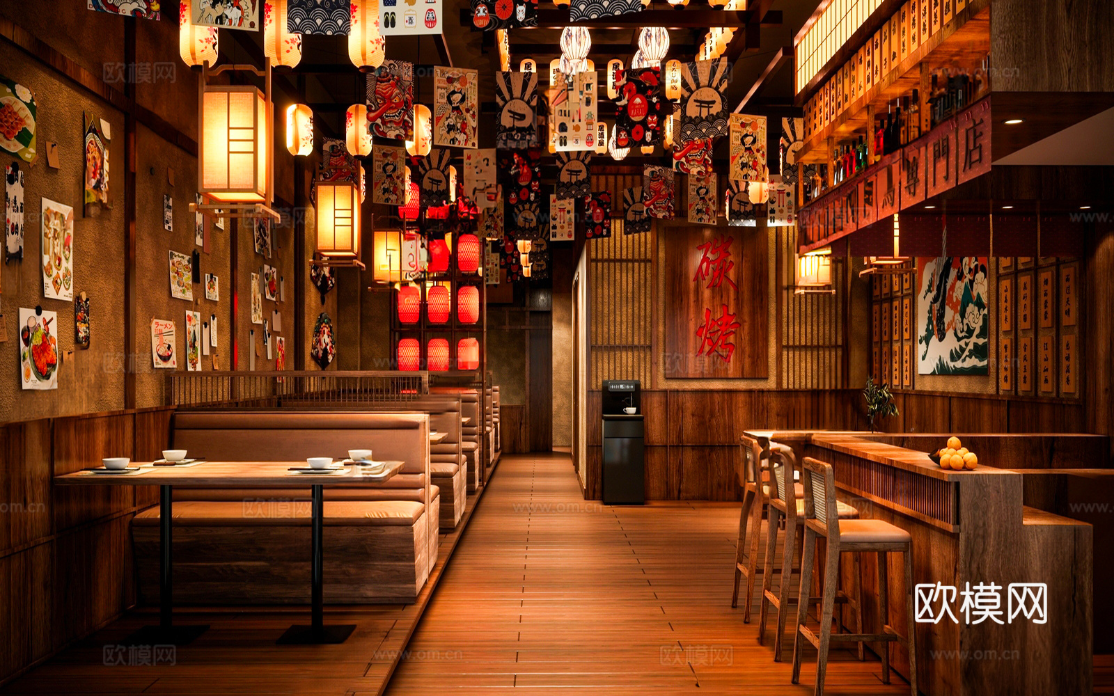 日式酒吧 新中式酒吧 日式料理 烤肉店 餐桌椅3d模型
