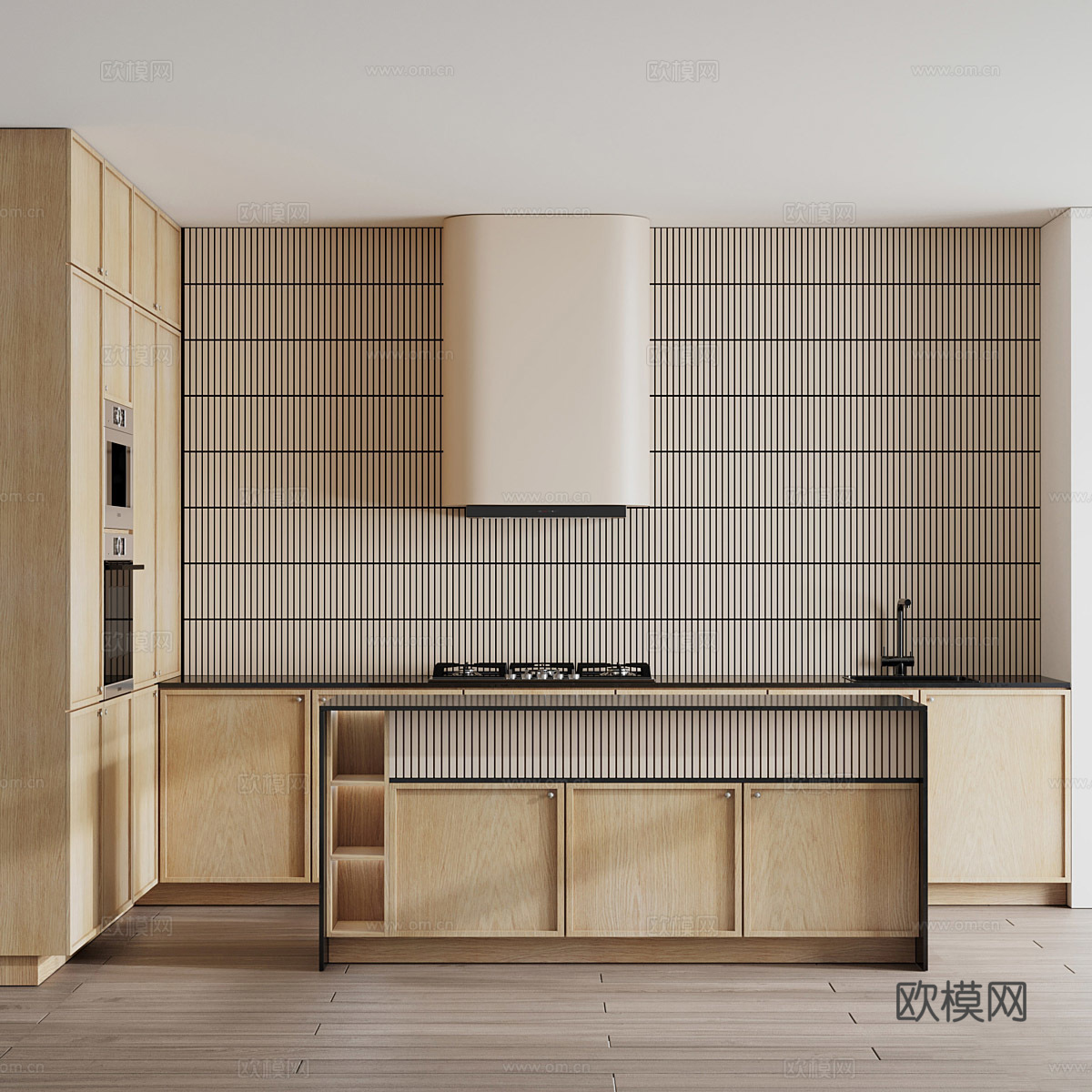 现代北欧原木风橱柜3d模型