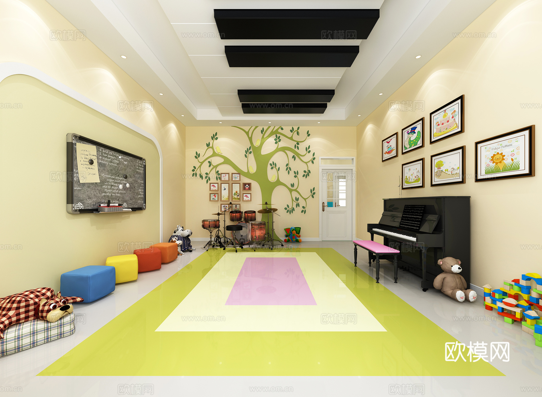 现代幼儿园 大厅教室过道娱乐区钢琴音乐室3d模型