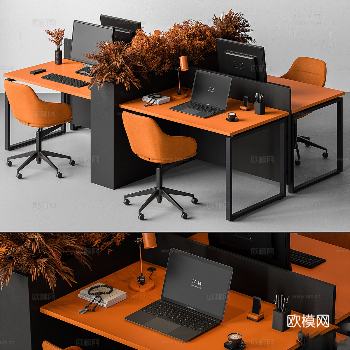 现代意式员工办公桌椅3d模型