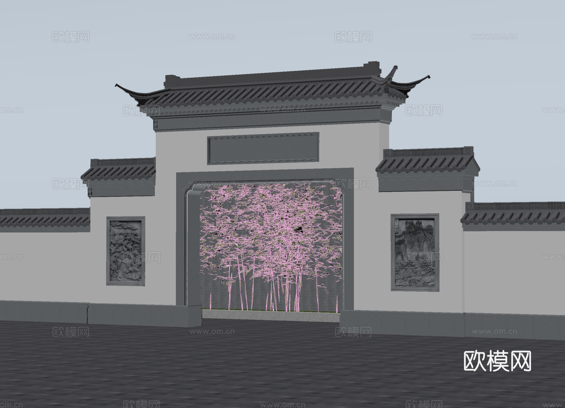 中式大门 门头 亭苑门面su模型