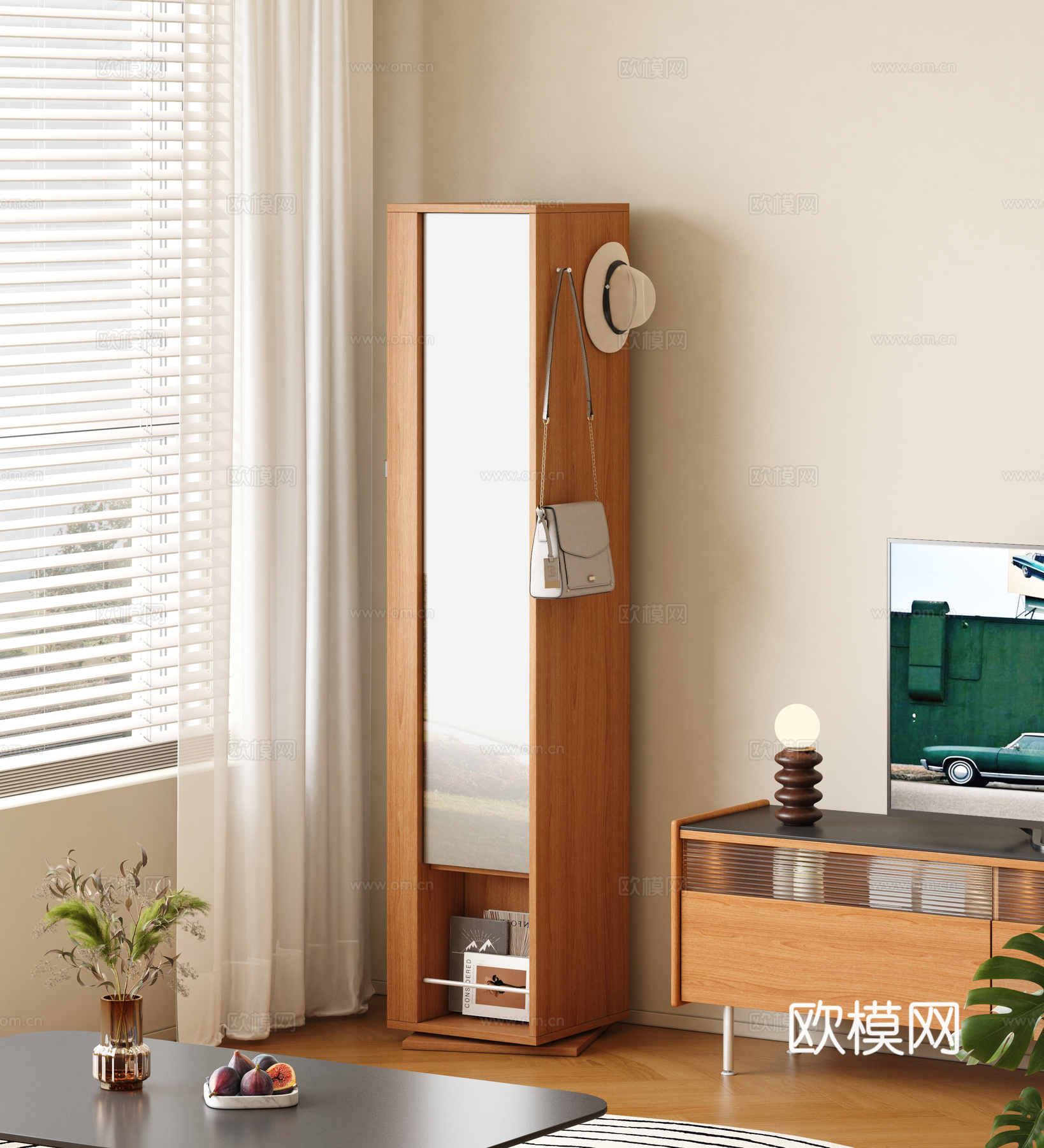 现代原木书柜 客厅书柜 成品书柜 落地旋转书柜 落地置物柜3d模型