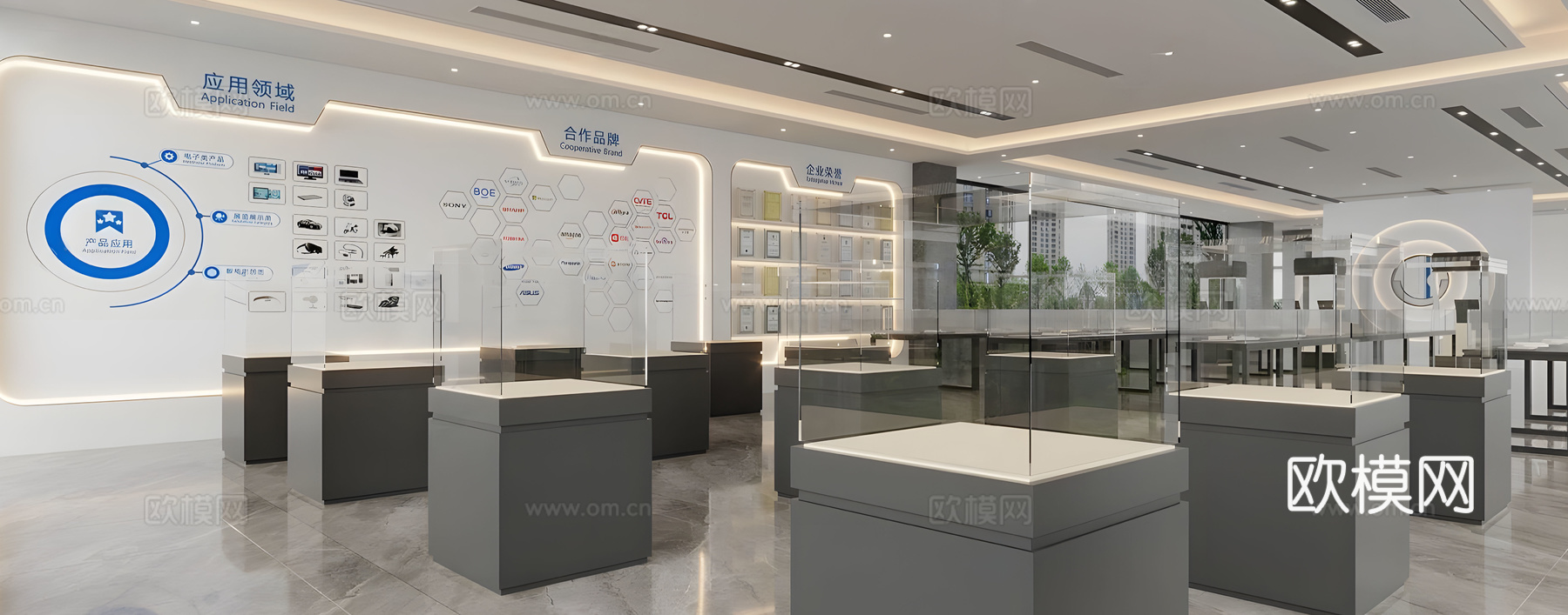 现代企业文化展厅 科技展厅 智能智造展厅 展厅玻璃展台su模型