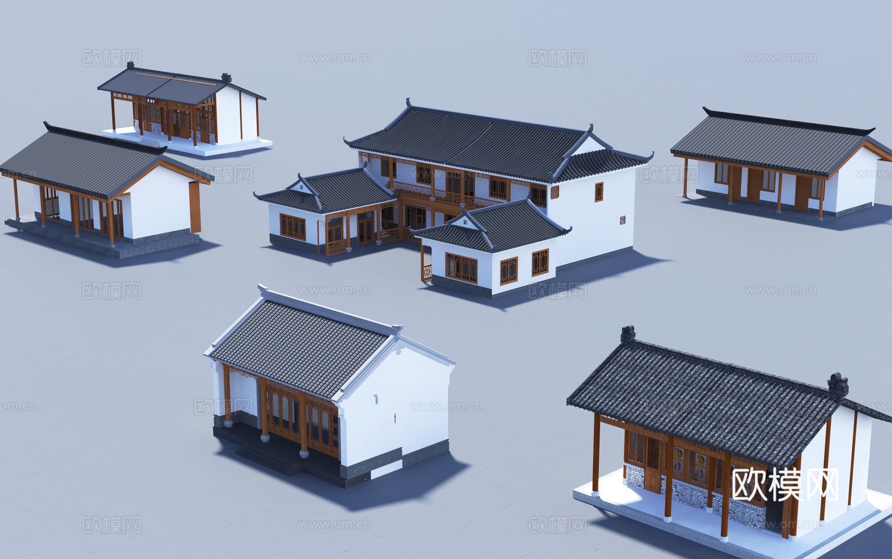 新中式住宅 新中式四合院 新中式农家院su模型