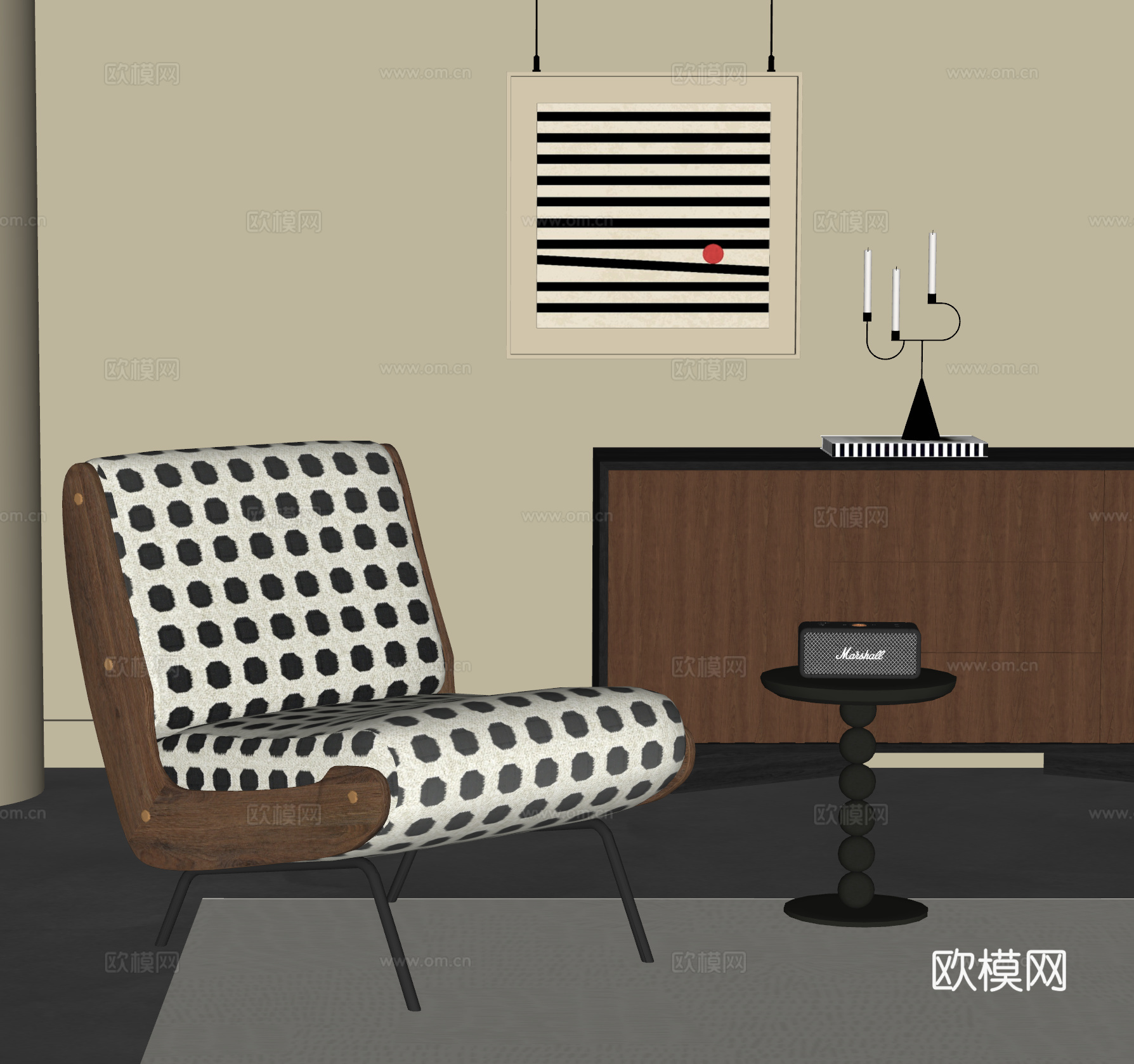 法式 中古风 休闲椅 沙发椅 单人沙发 单椅 挂画 边几su模型