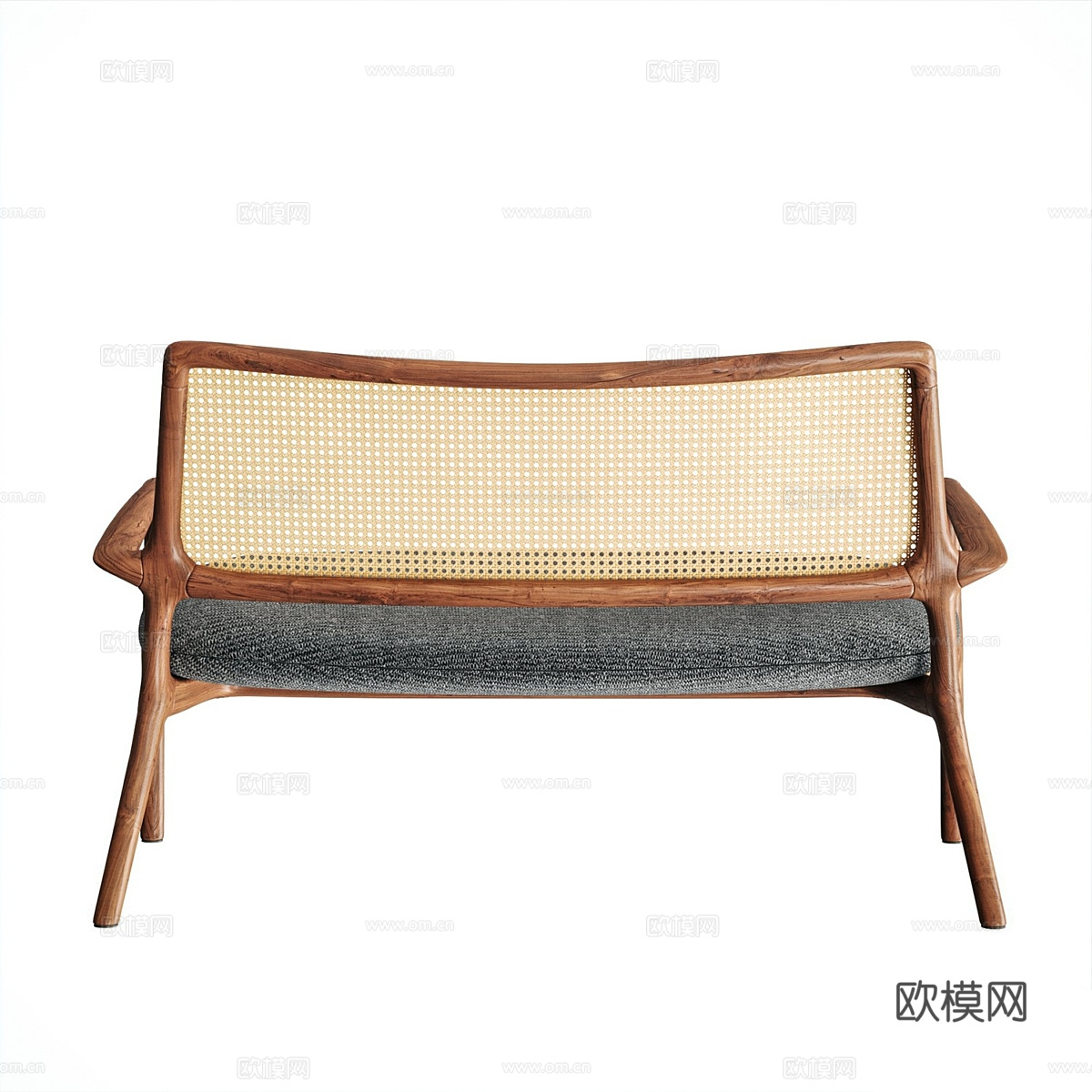 新中式藤编木质双人休闲沙发3d模型