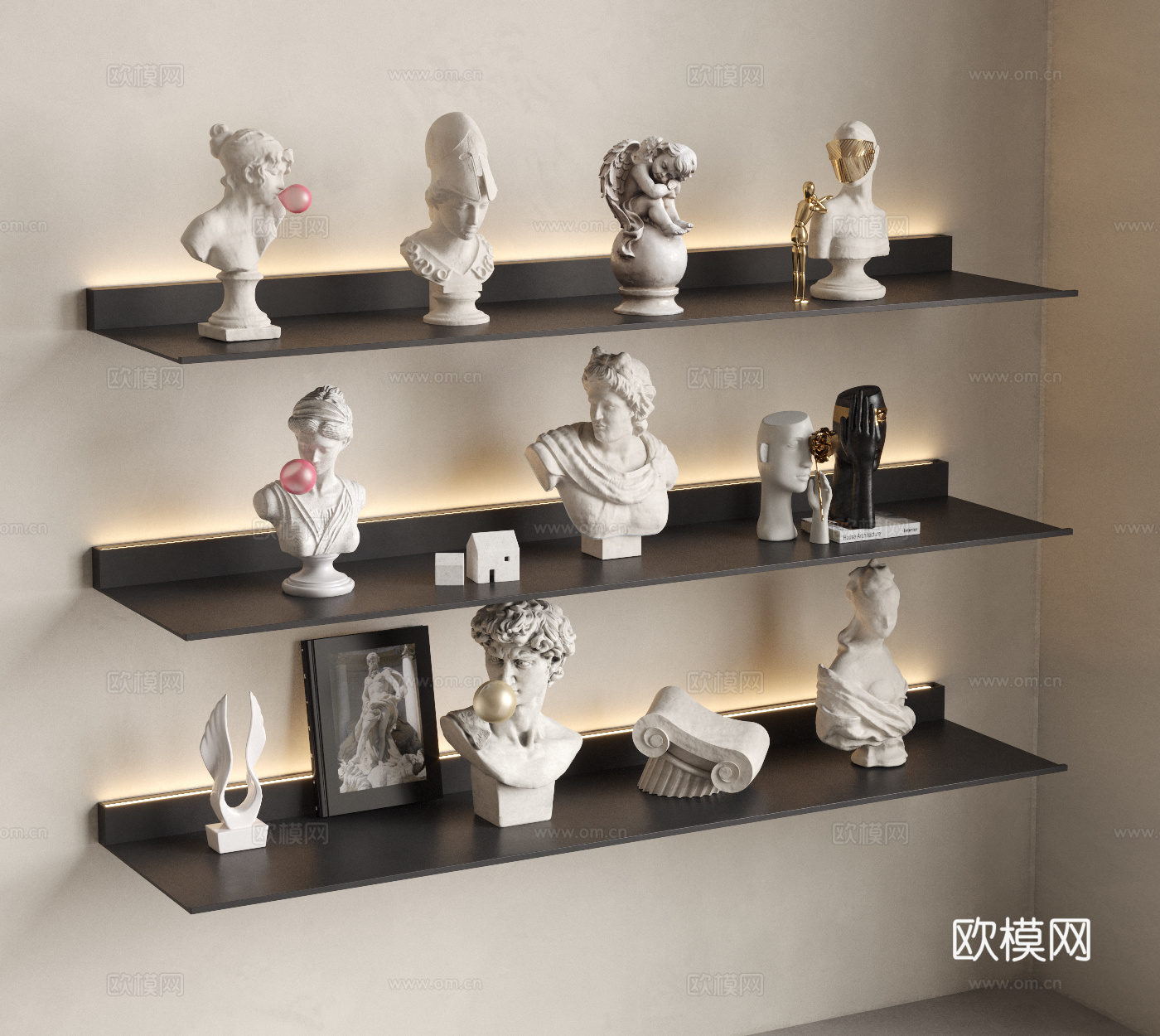 现代 法式 中古风 雕塑摆件 石膏摆件 雕像 装饰品摆件 发3d模型
