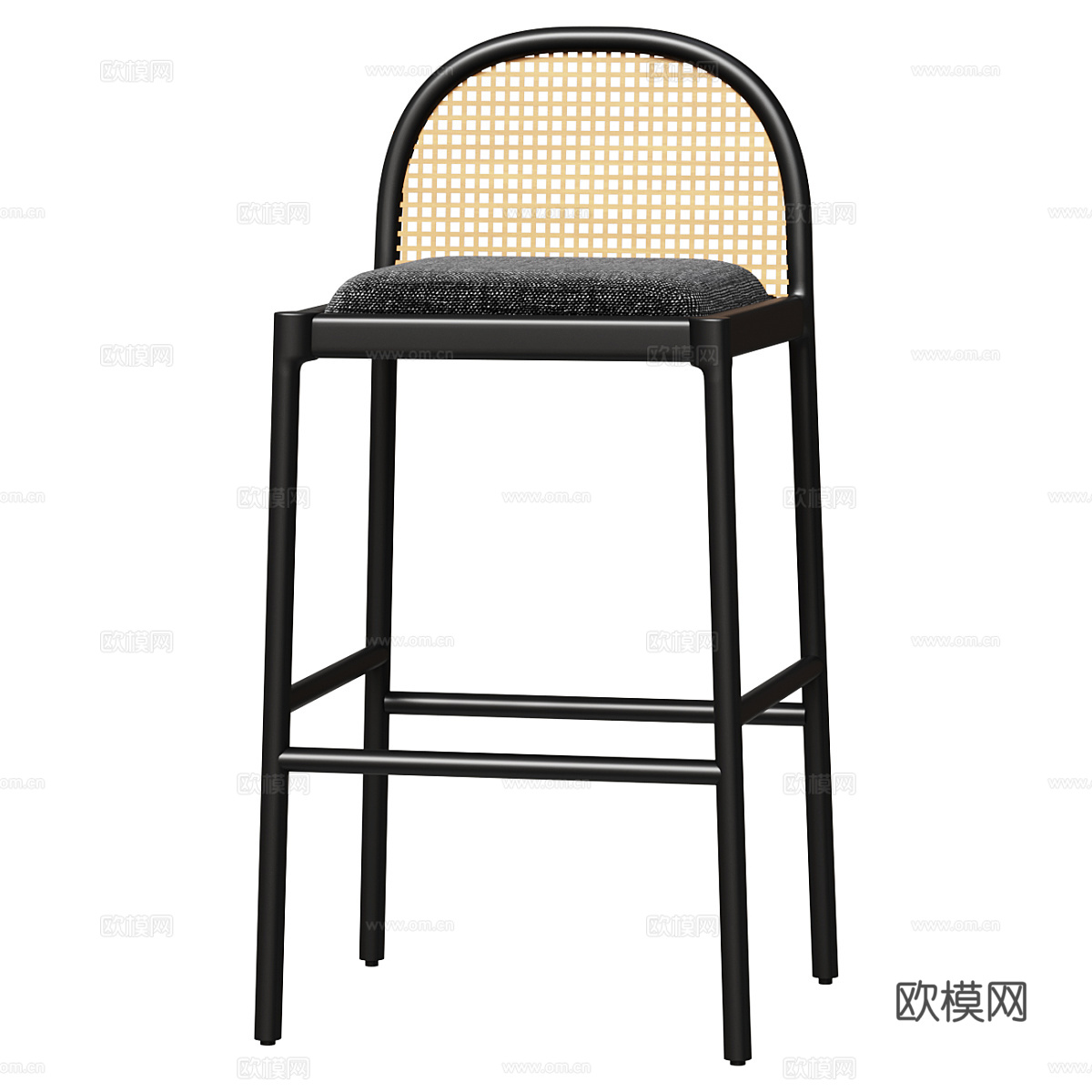 新中式藤编木质吧台椅3d模型