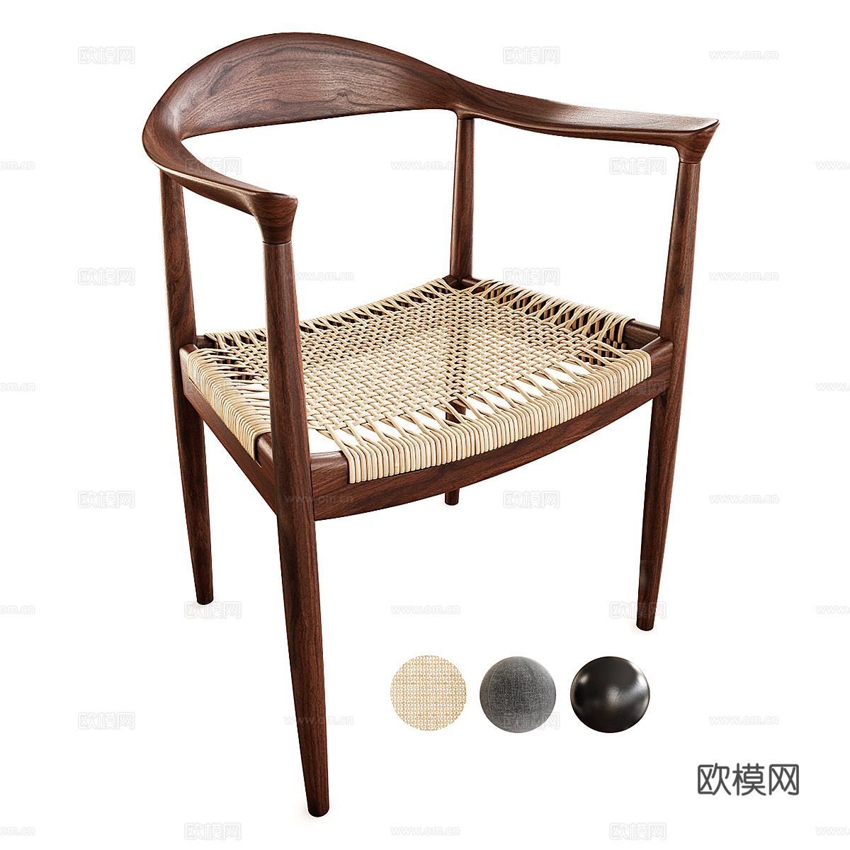 新中式实木藤编椅子3d模型