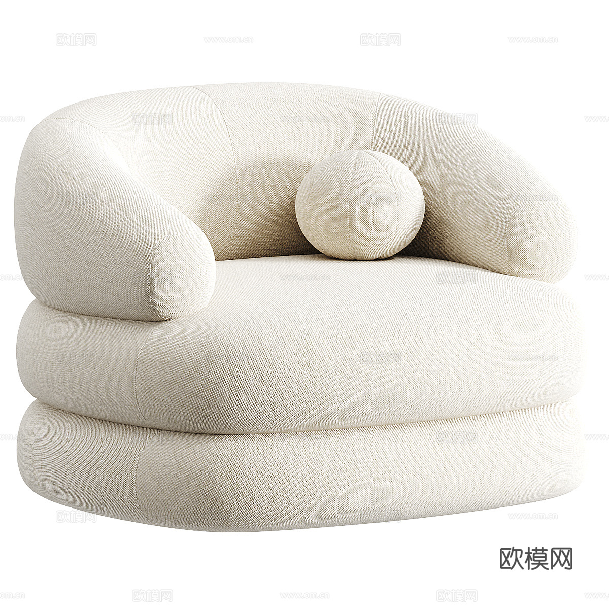 现代奶油风圆形布艺扶手椅3d模型