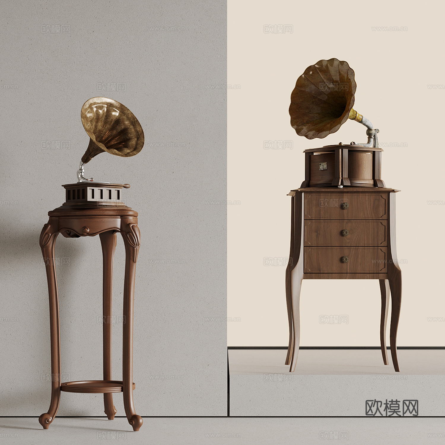 乐器 法式中古留声机 音响su模型