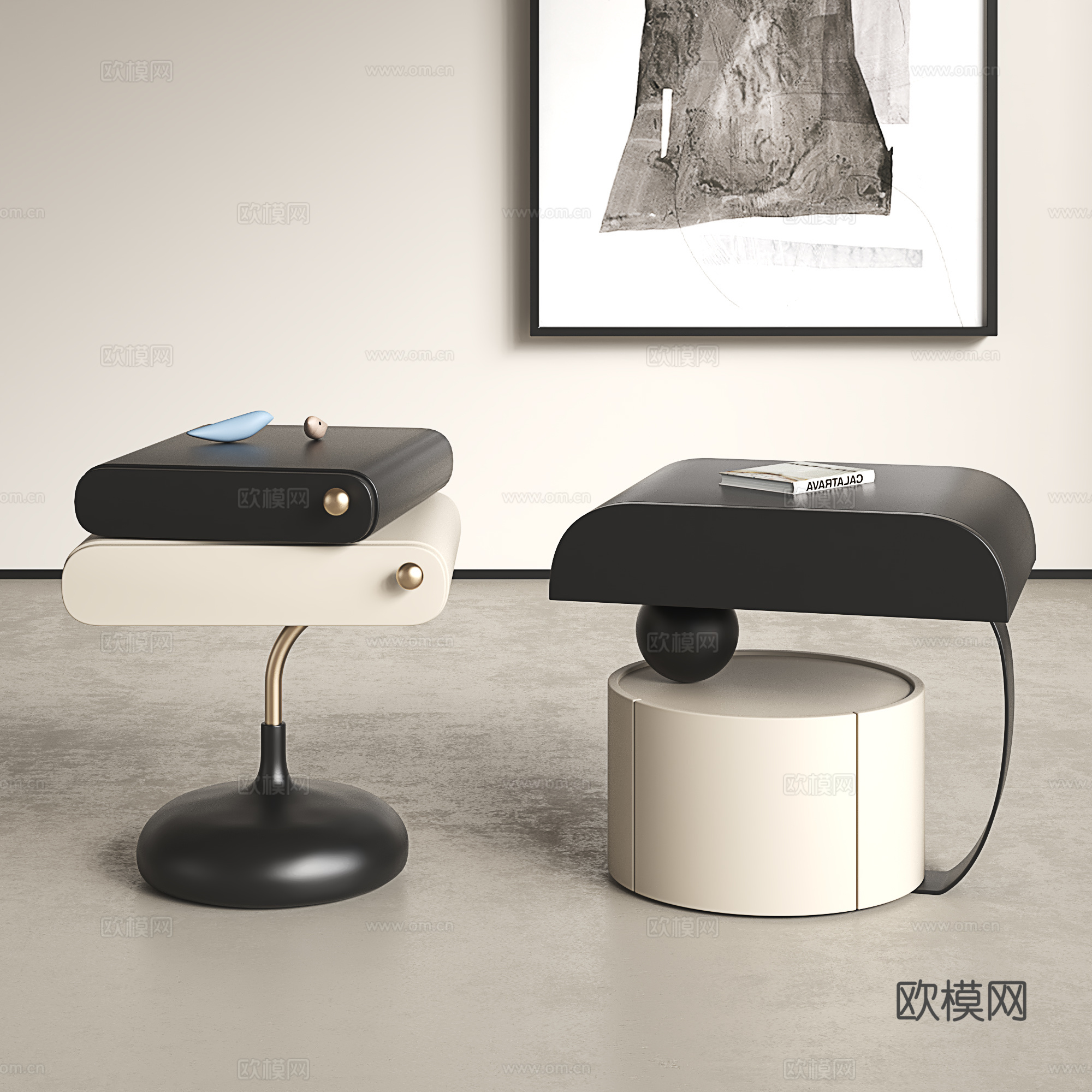 意式床头柜 奶油风沙发边几 现代小型收纳柜 简约边柜3d模型