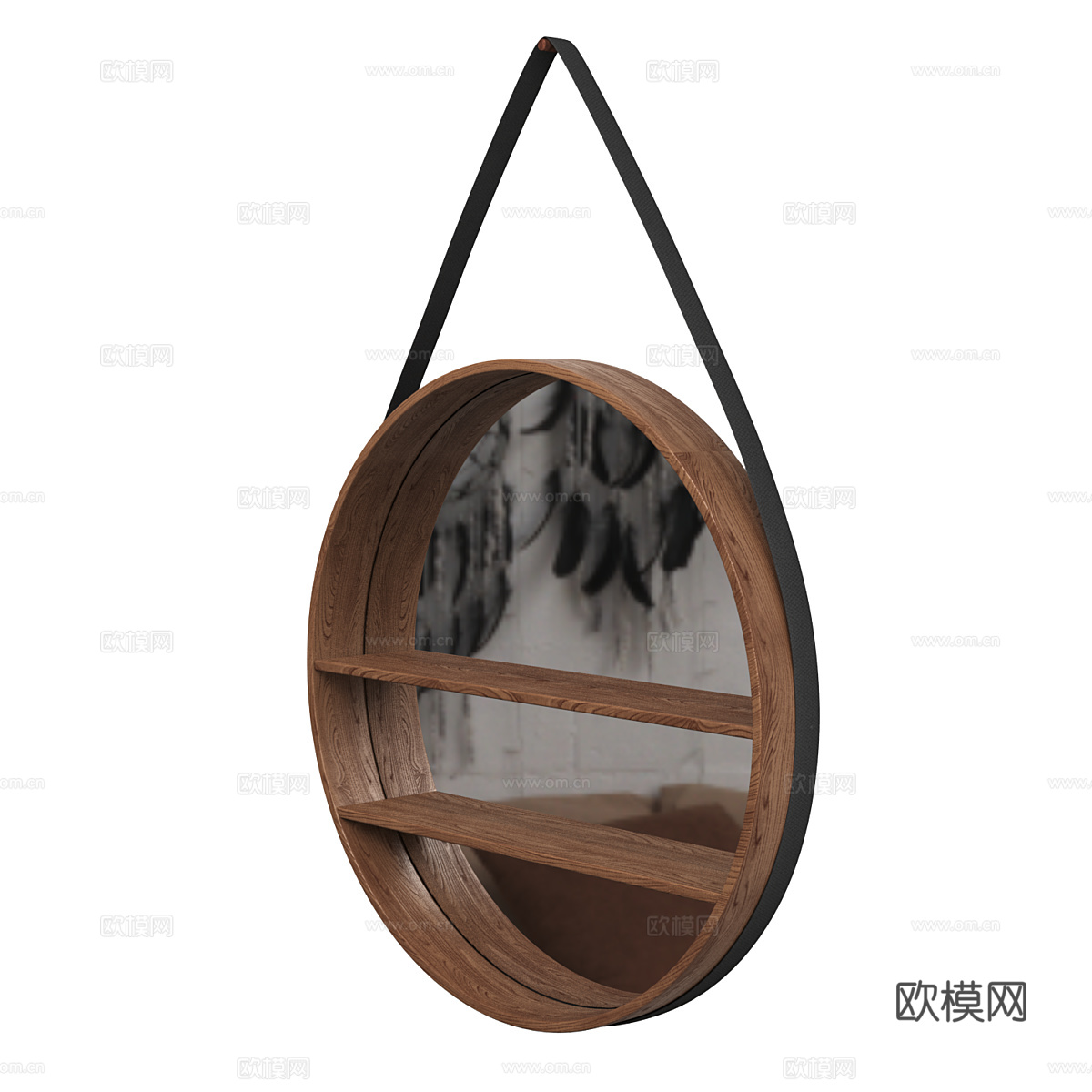新中式木质装饰挂镜 圆镜3d模型