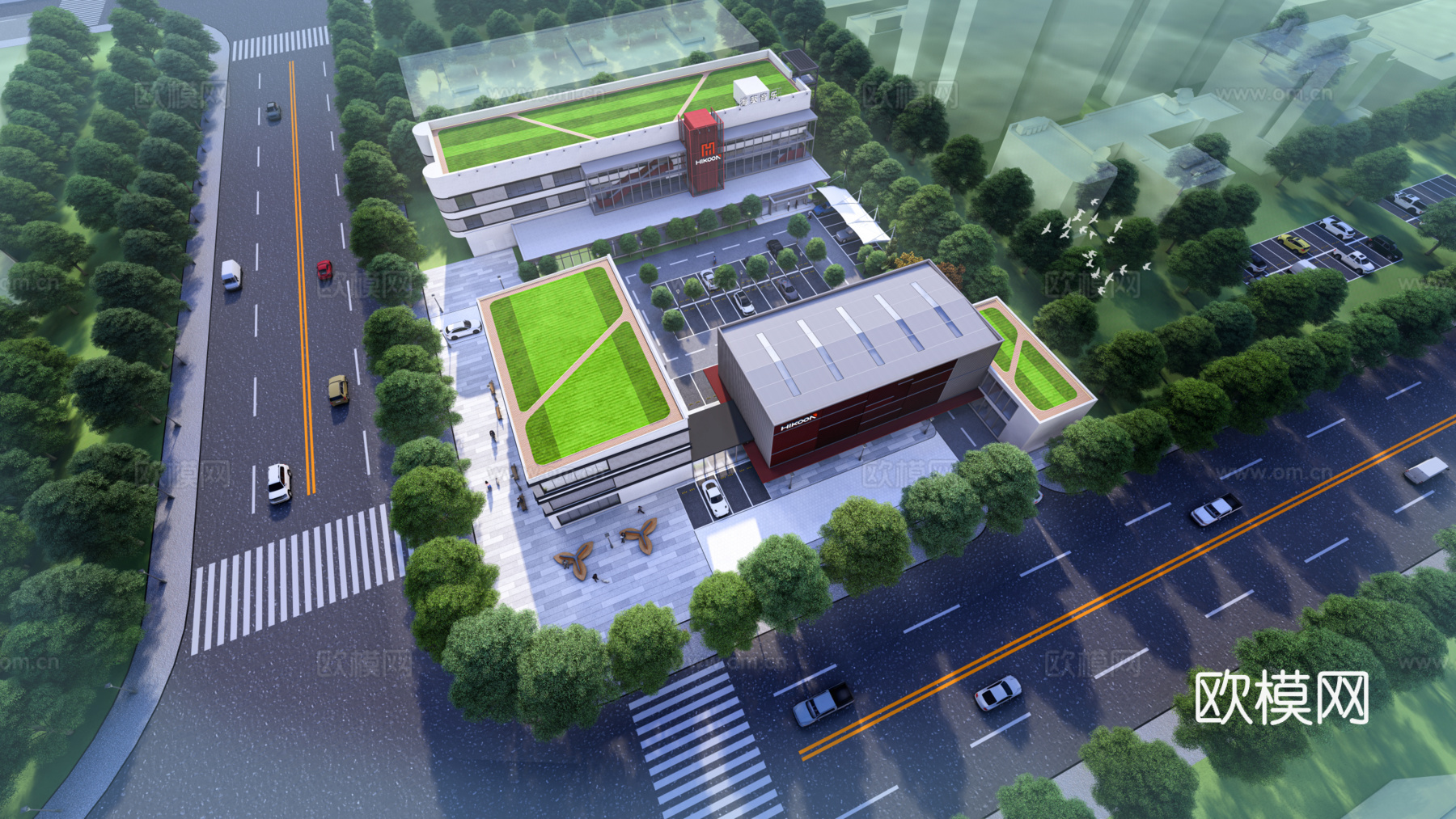 办公院区场景鸟瞰图设计su模型