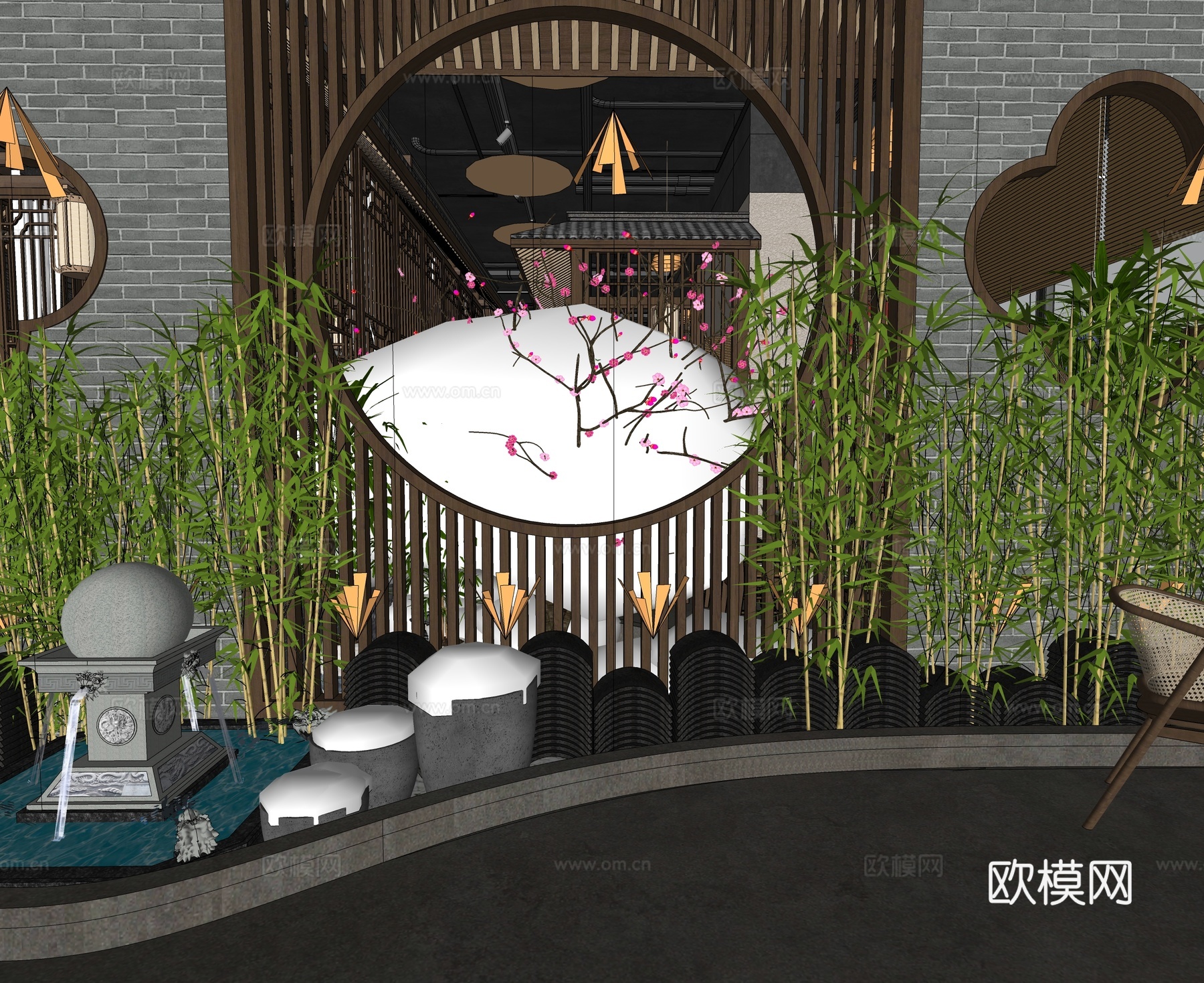 中式火锅店 乡村怀旧复古火锅店 桌椅组合su模型