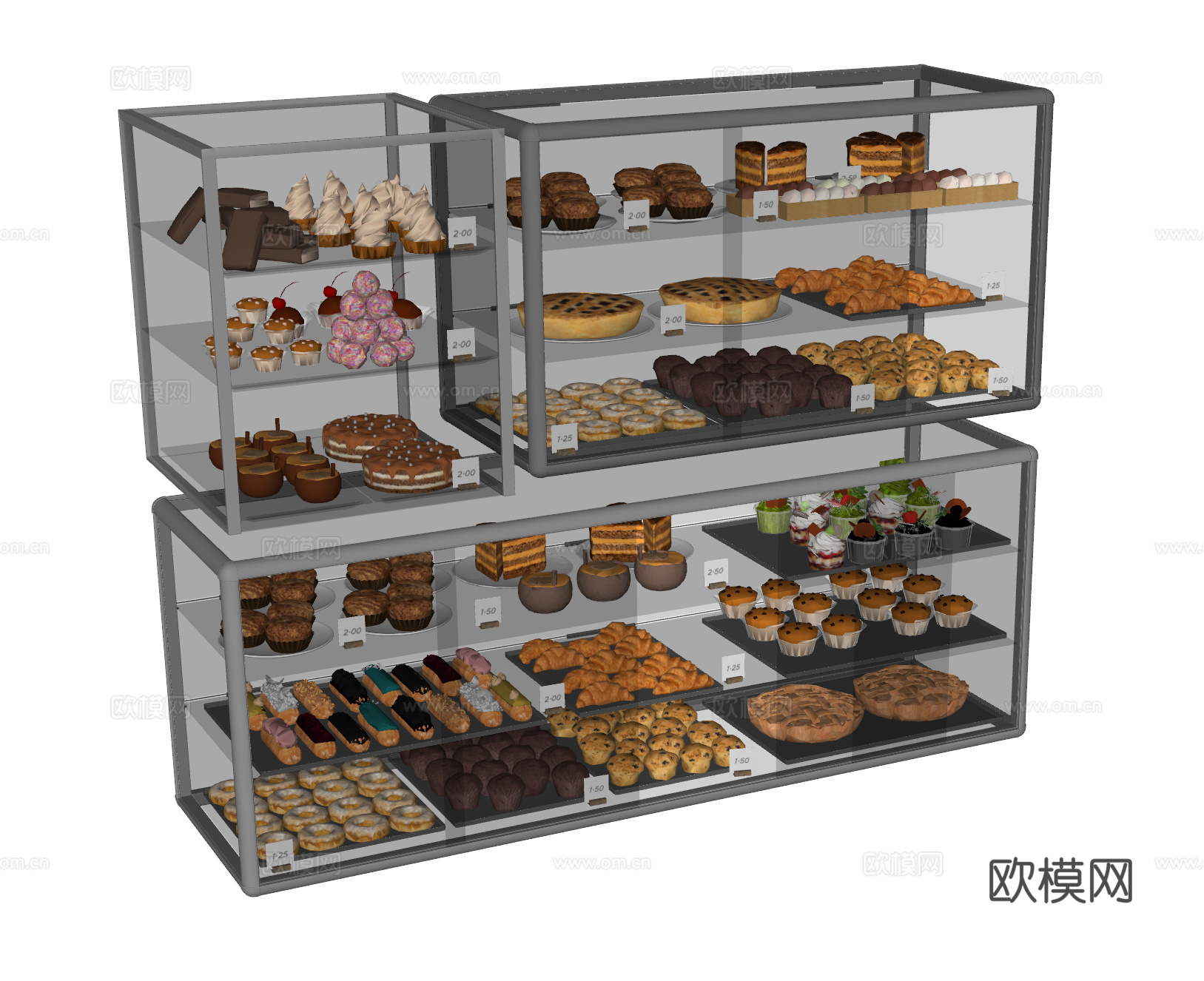 现代 ins风 蛋糕展示柜 甜品架 蛋糕架 面包 食品su模型