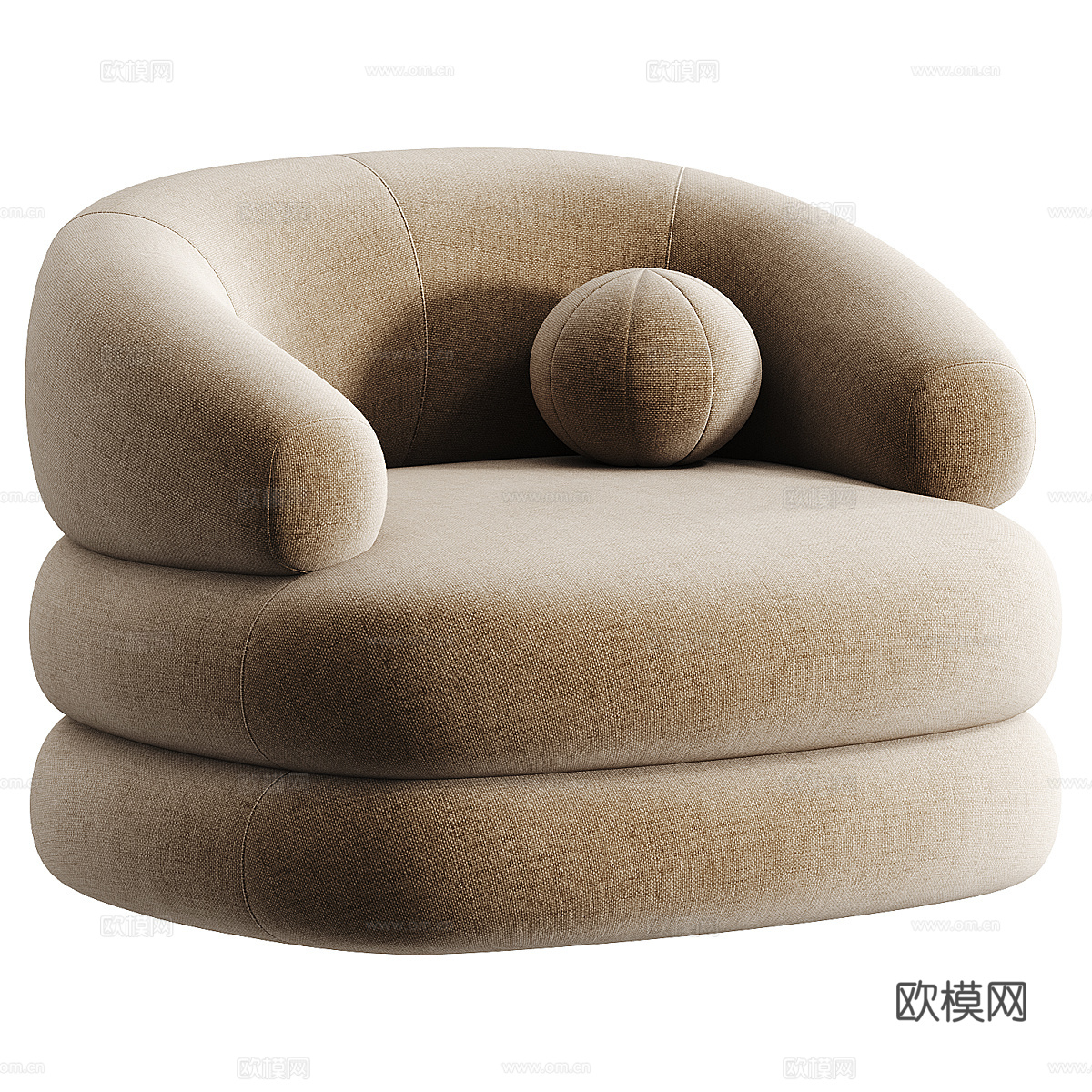 现代奶油风圆形布艺扶手椅3d模型