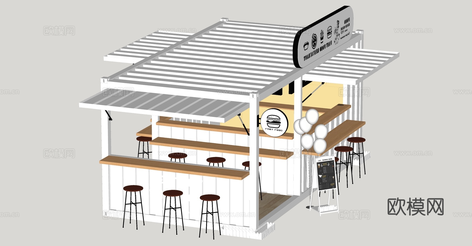 现代集装箱建筑 临时建筑 咖啡店 奶茶店su模型